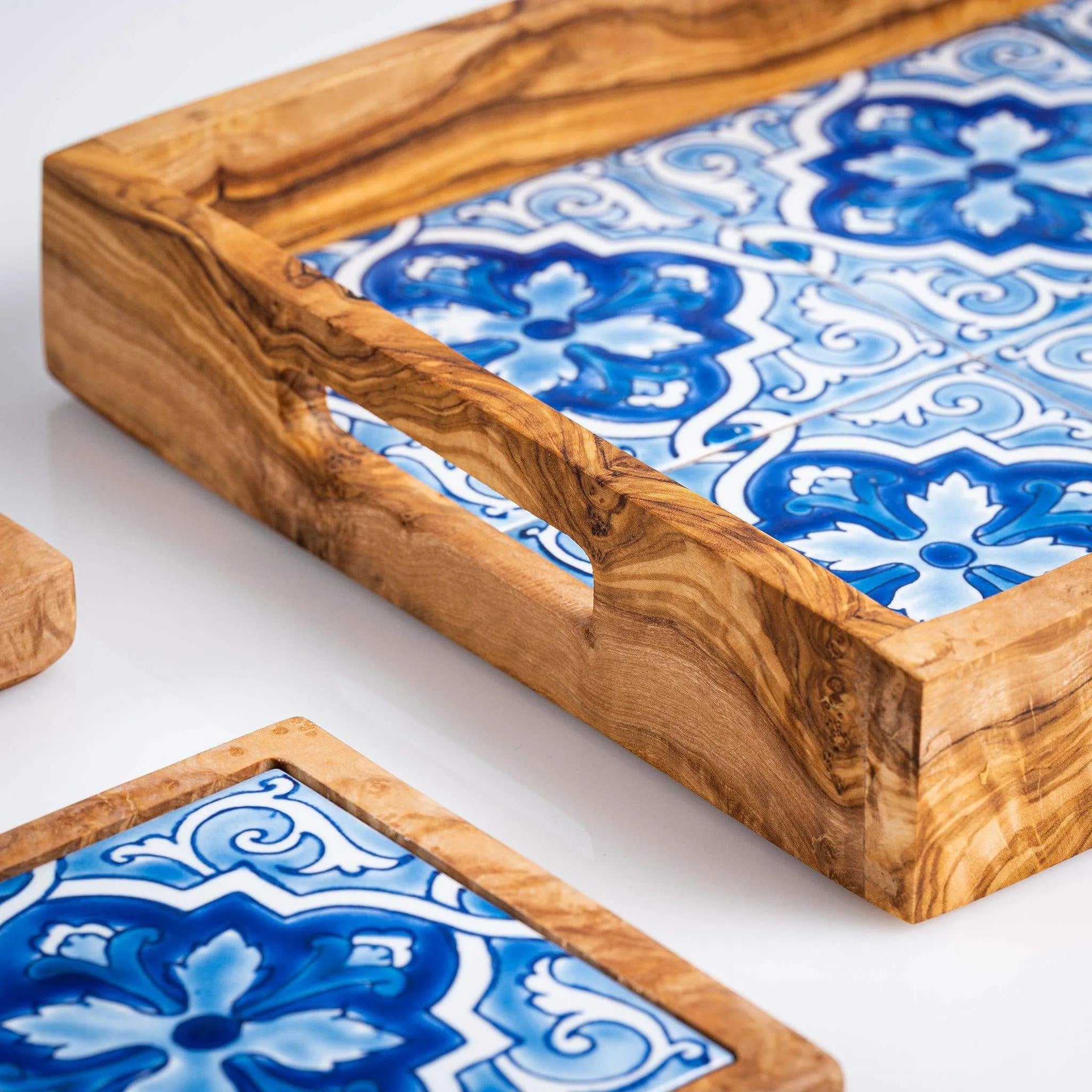 14-Piece Ceramic & Olive Wood Set