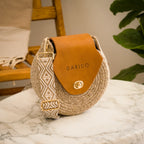 Blana & Amla – Handmade Round Woven Crossbody Bag with Eco-Leather Flap