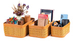 Set of 3 Handmade Natural Fiber Storage Boxes with Colored Leather Trim