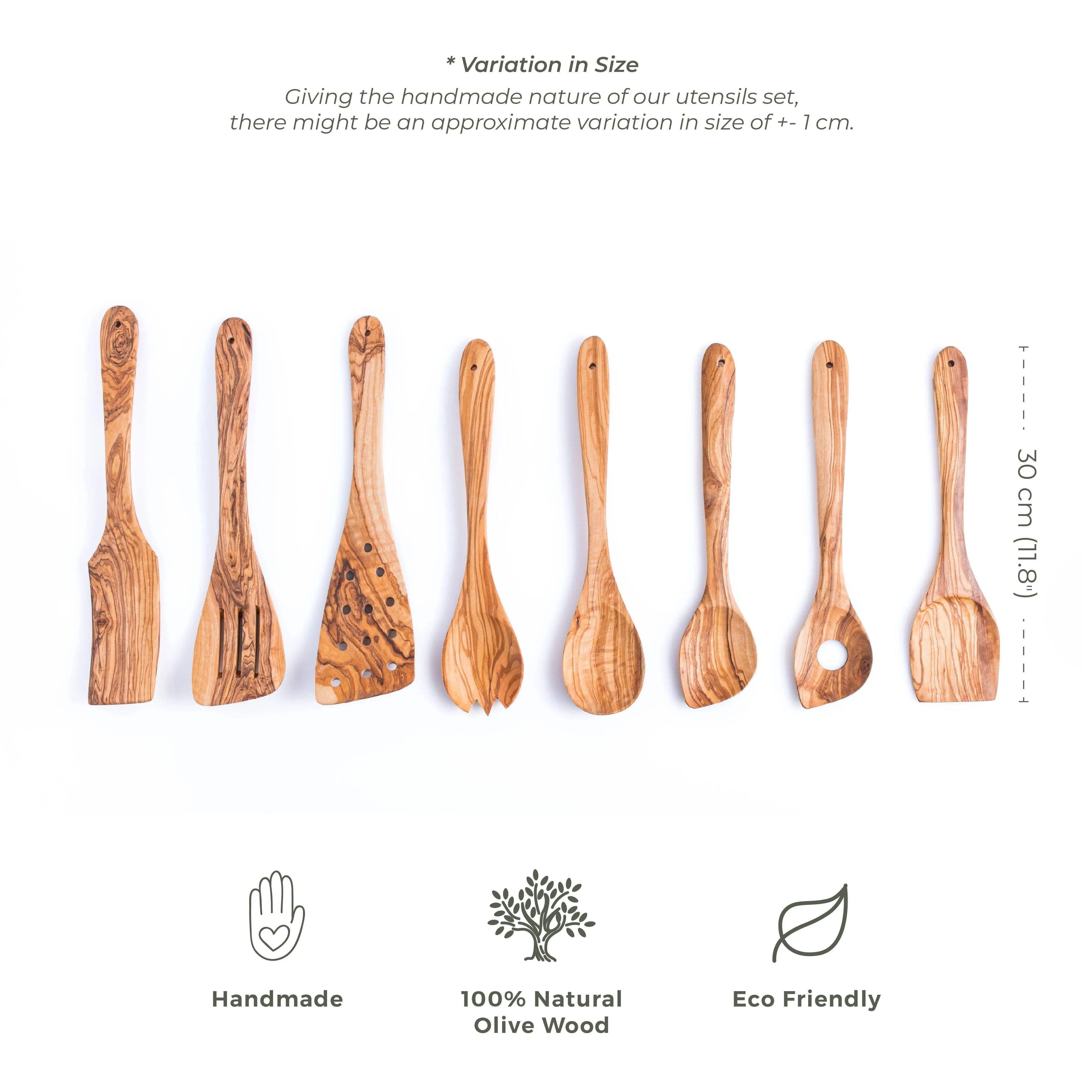 Ditch Plastic, Go Natural! Set of 8 Handmade Olive Wood Utensils