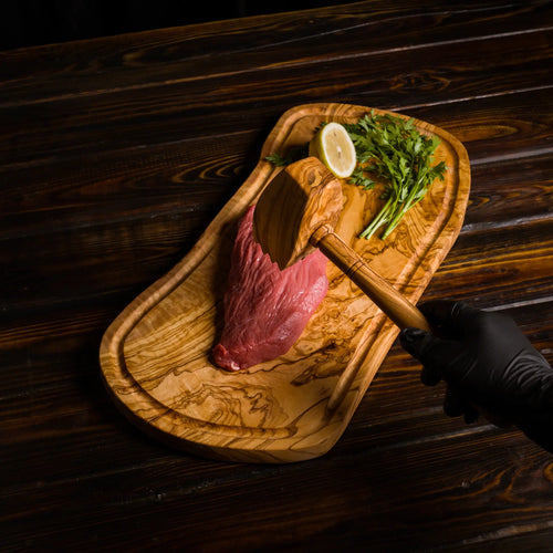 Handmade Olive Wood Barbecue Pack – Cutting Board, Lemon Press & Meat Tenderizer