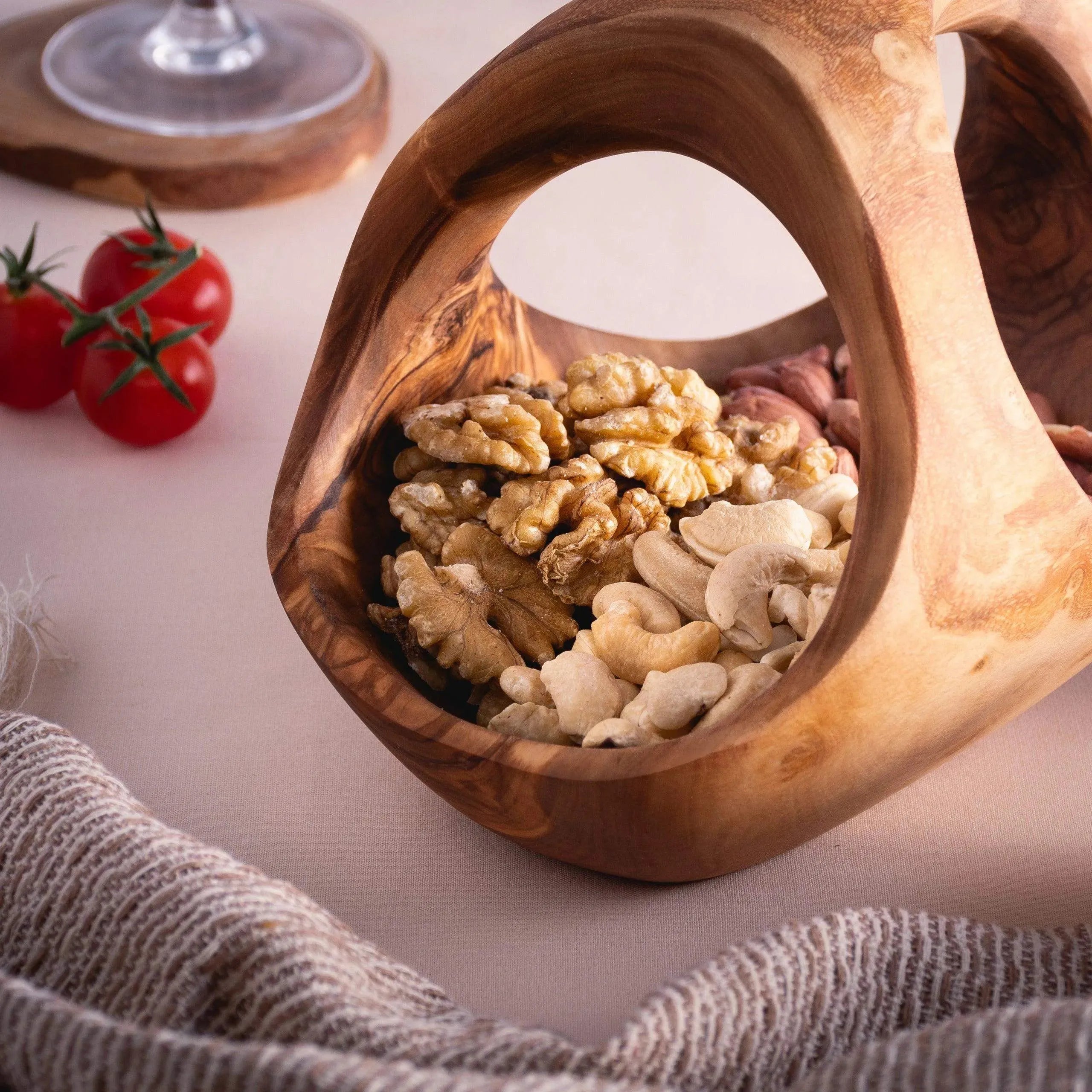 Handmade Olive Wood Basket with Double Handle – Rustic & Eco-Friendly Storage
