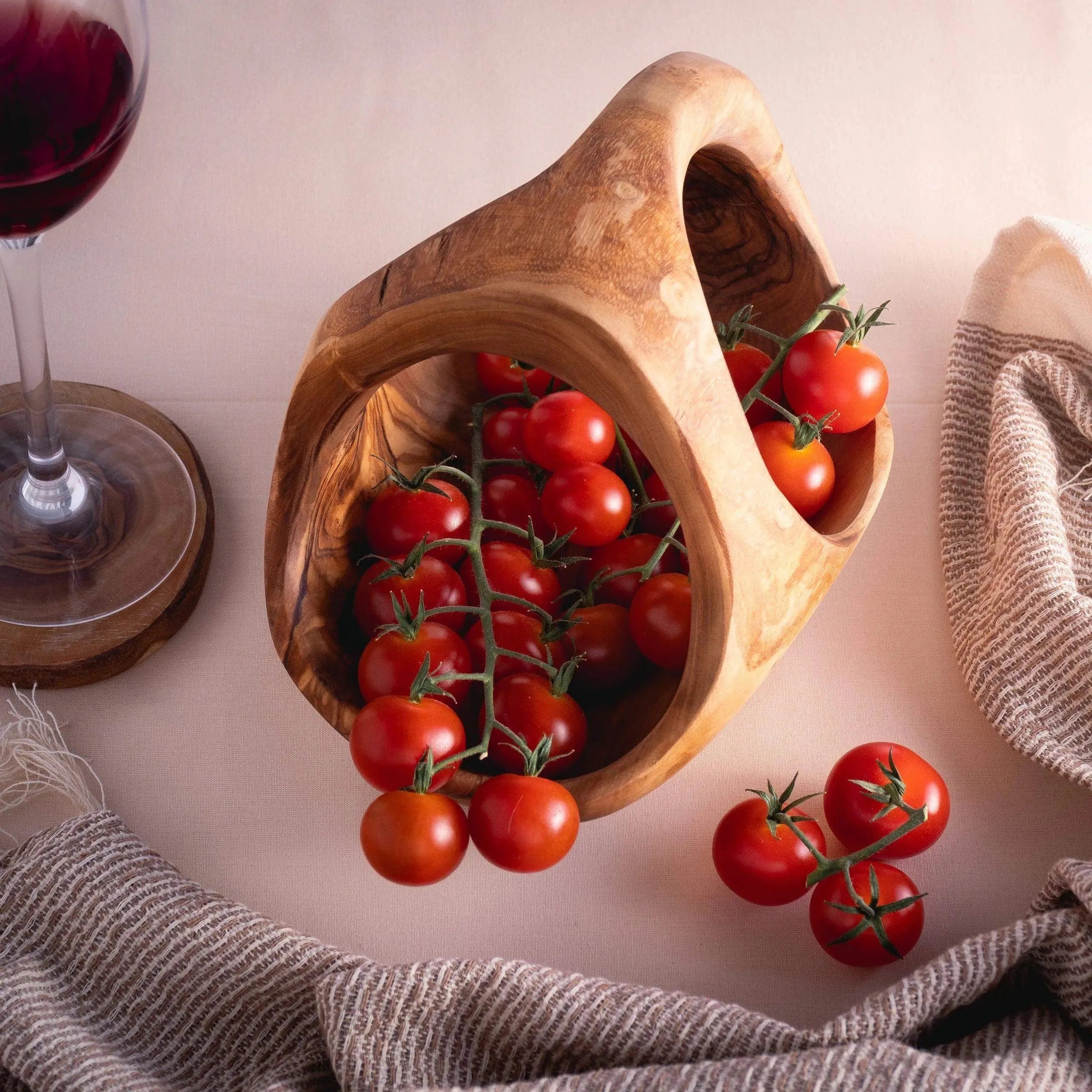Handmade Olive Wood Basket with Double Handle – Rustic & Eco-Friendly Storage