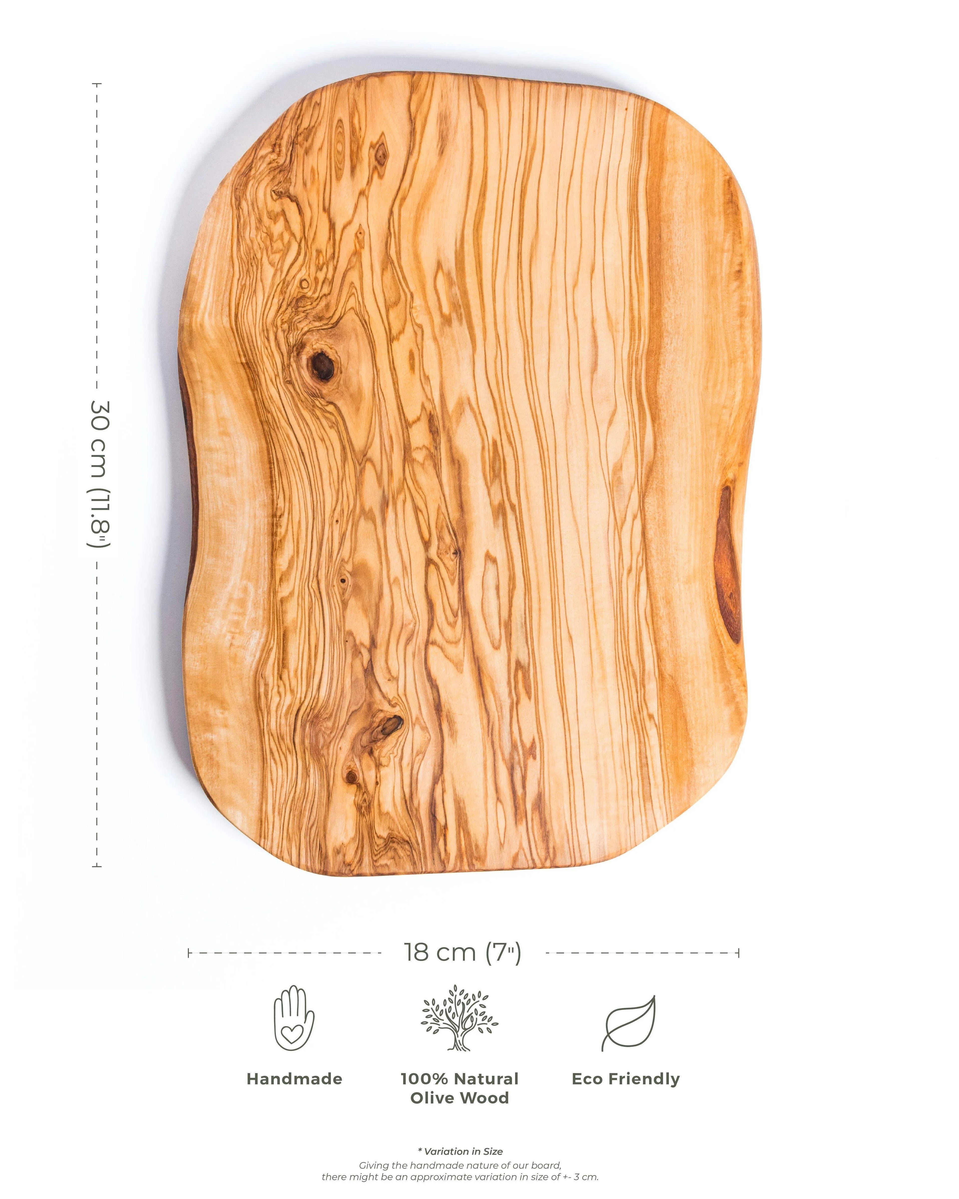 Handmade Olive Wood Cutting Board – Reversible, Rustic & Food-Safe | 12x7" (30x18cm)