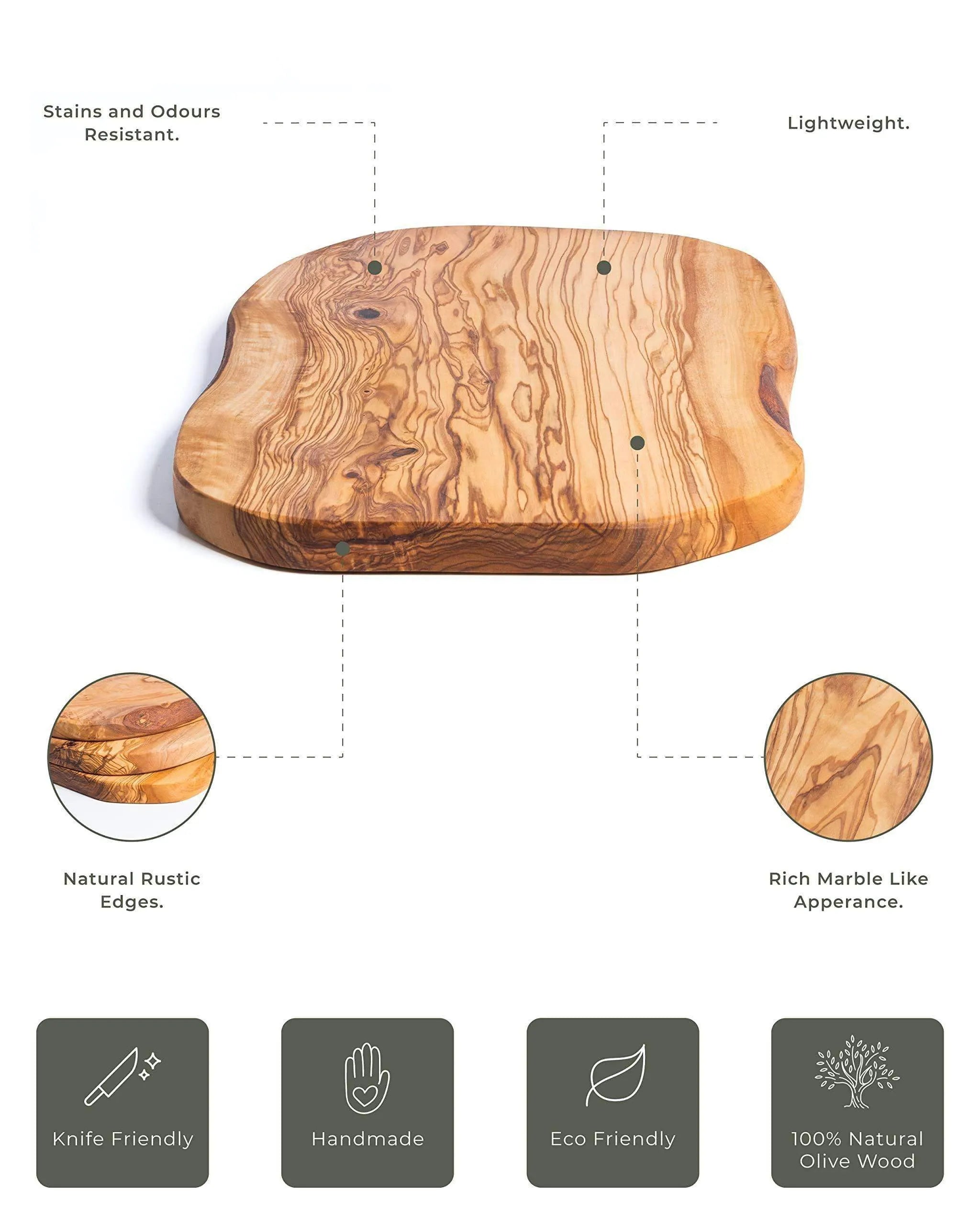 Handmade Olive Wood Cutting Board – Reversible, Rustic & Food-Safe | 12x7" (30x18cm)