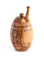 Handmade Olive Wood Honey Jar with Lid & Dipper – Rustic & Eco-Friendly