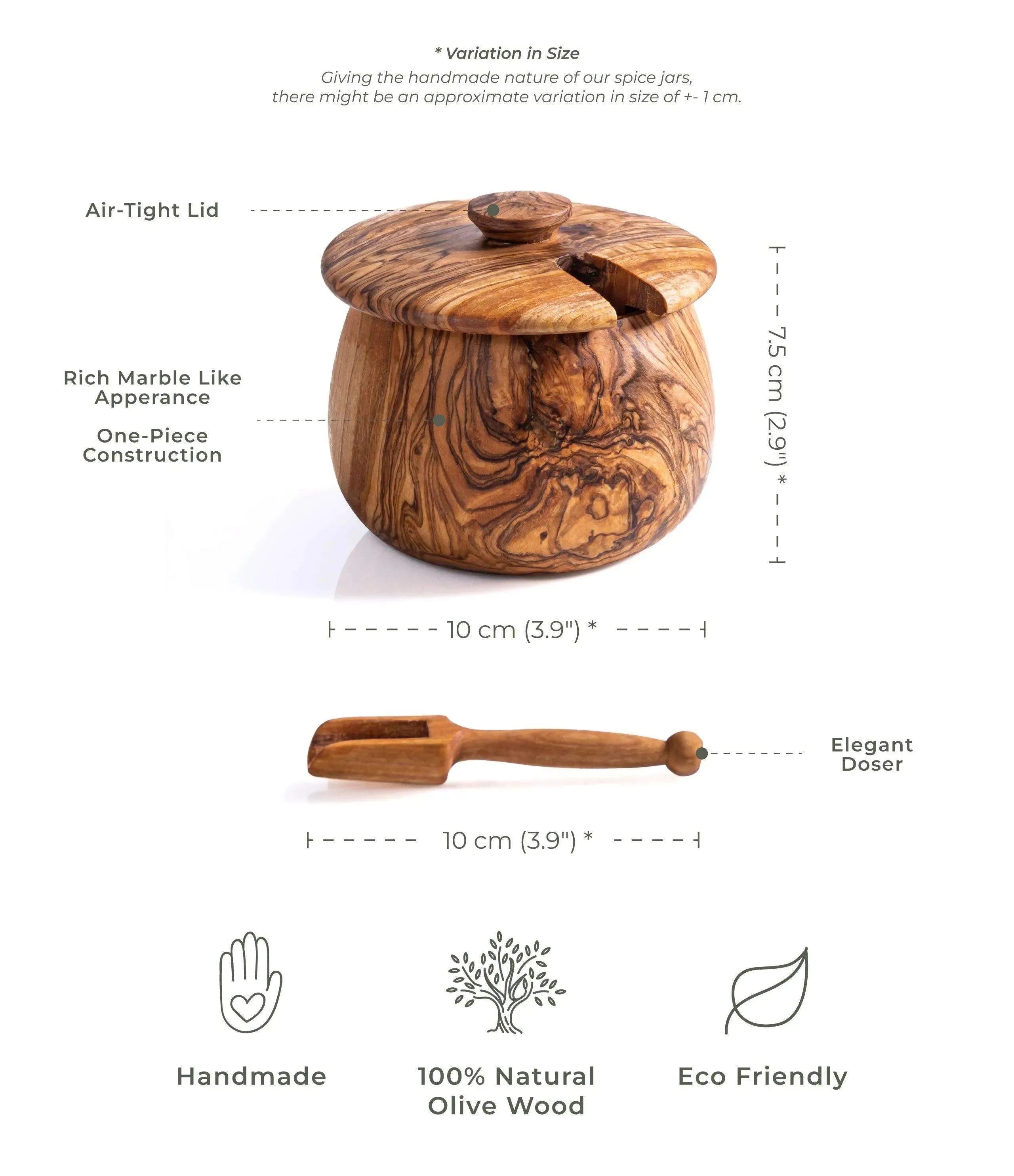 Handmade Olive Wood Jar with Lid & Scoop – Natural Spice Container