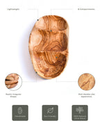 Handmade Olive Wood Snack Plate – 3 Compartments for Appetizers & Snacks