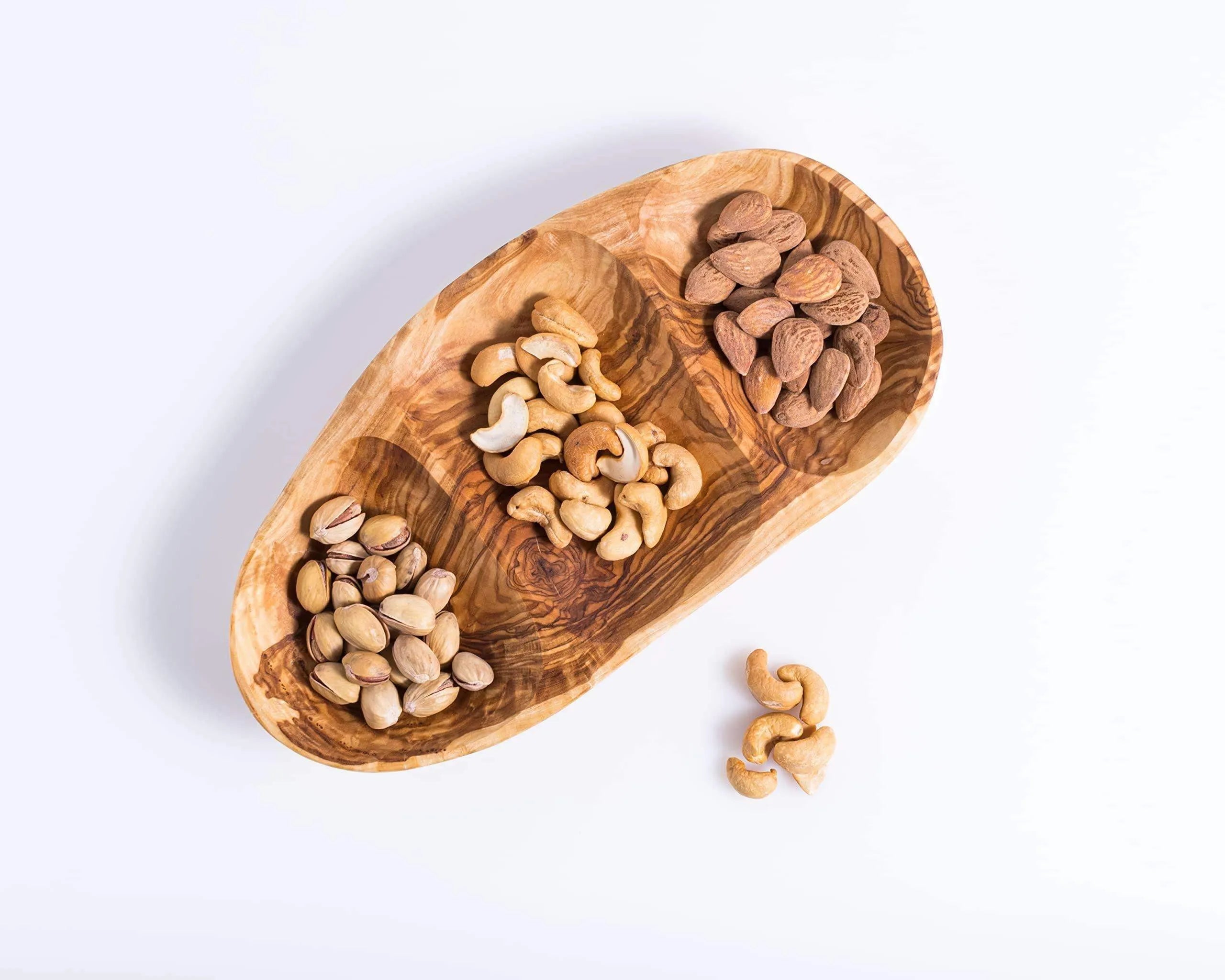 Handmade Olive Wood Snack Plate – 3 Compartments for Appetizers & Snacks