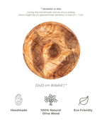 Handmade Olive Wood Snack Plate – 4-Compartment Round Appetizer Tray (8.6")
