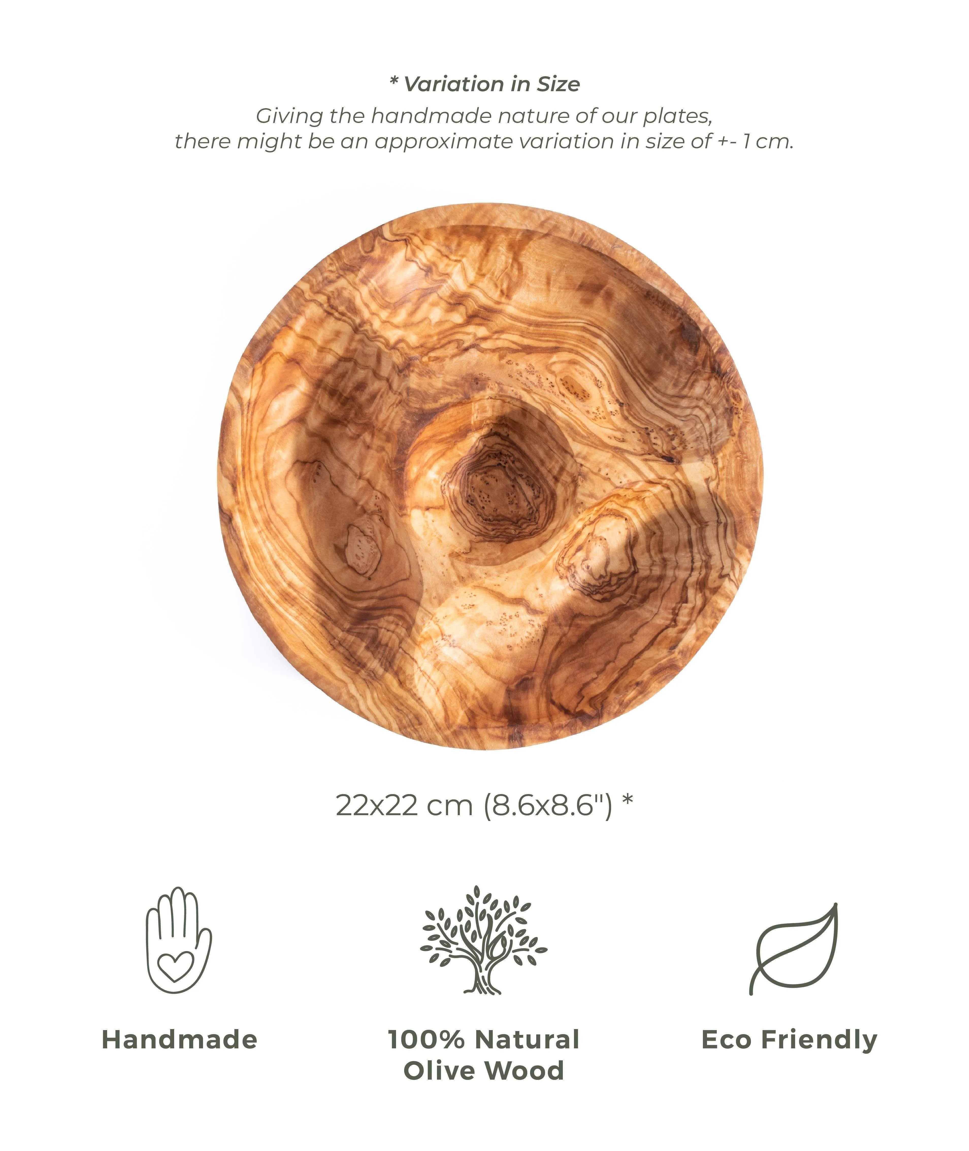 Handmade Olive Wood Snack Plate – 4-Compartment Round Appetizer Tray (8.6")