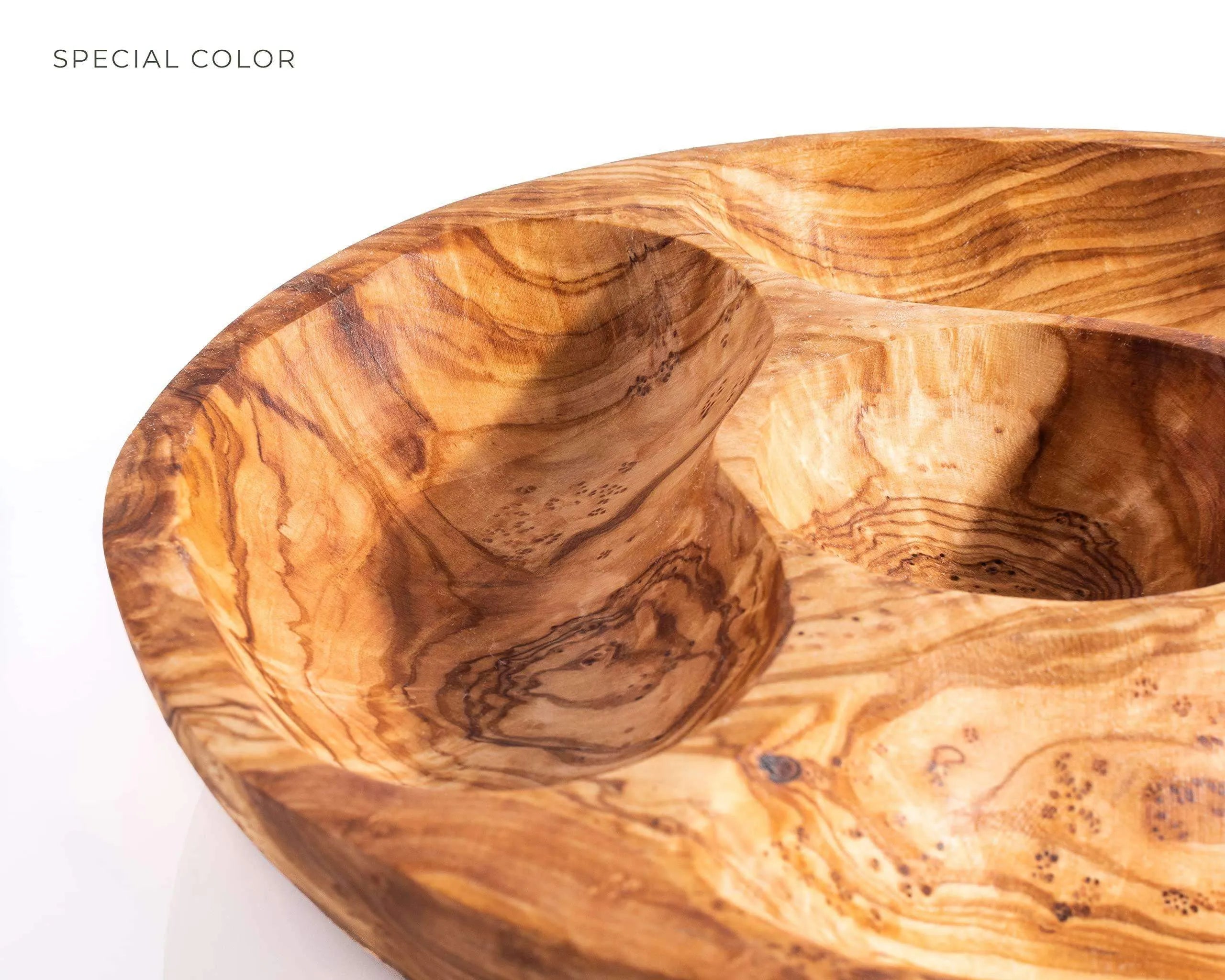 Handmade Olive Wood Snack Plate – 4-Compartment Round Appetizer Tray (8.6")