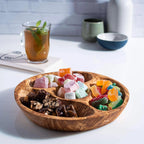Handmade Olive Wood Snack Plate – 4-Compartment Round Appetizer Tray (8.6")