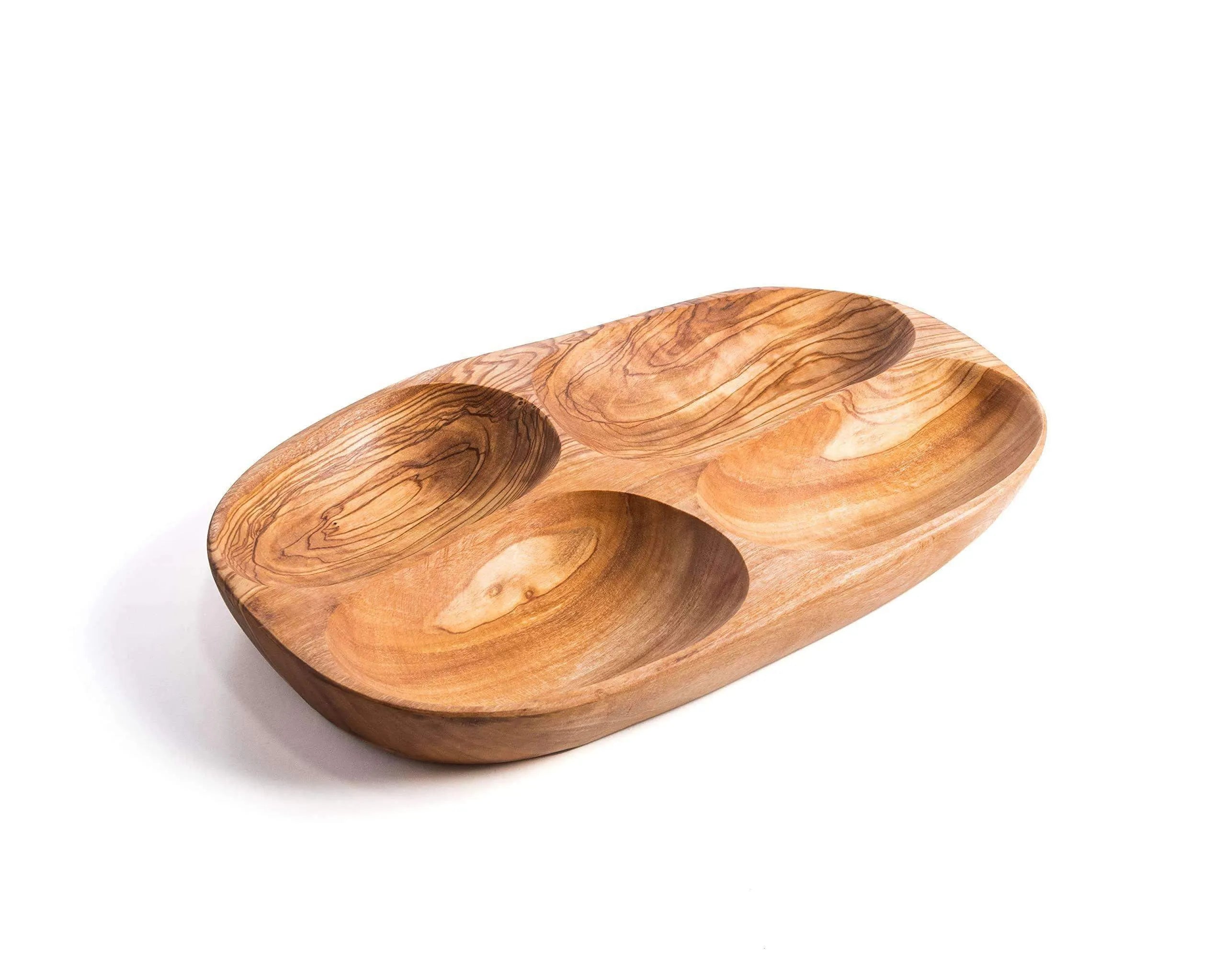 Handmade Olive Wood Snack Plate – 4 Compartments | Elegant, Eco-Friendly & Unique