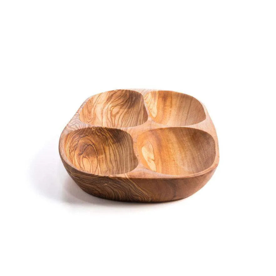 Handmade Olive Wood Snack Plate – 4 Compartments | Elegant, Eco-Friendly & Unique