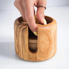 Lezarcad Handmade Olive Wood Coaster Set with Holder – 6 Rustic Coasters
