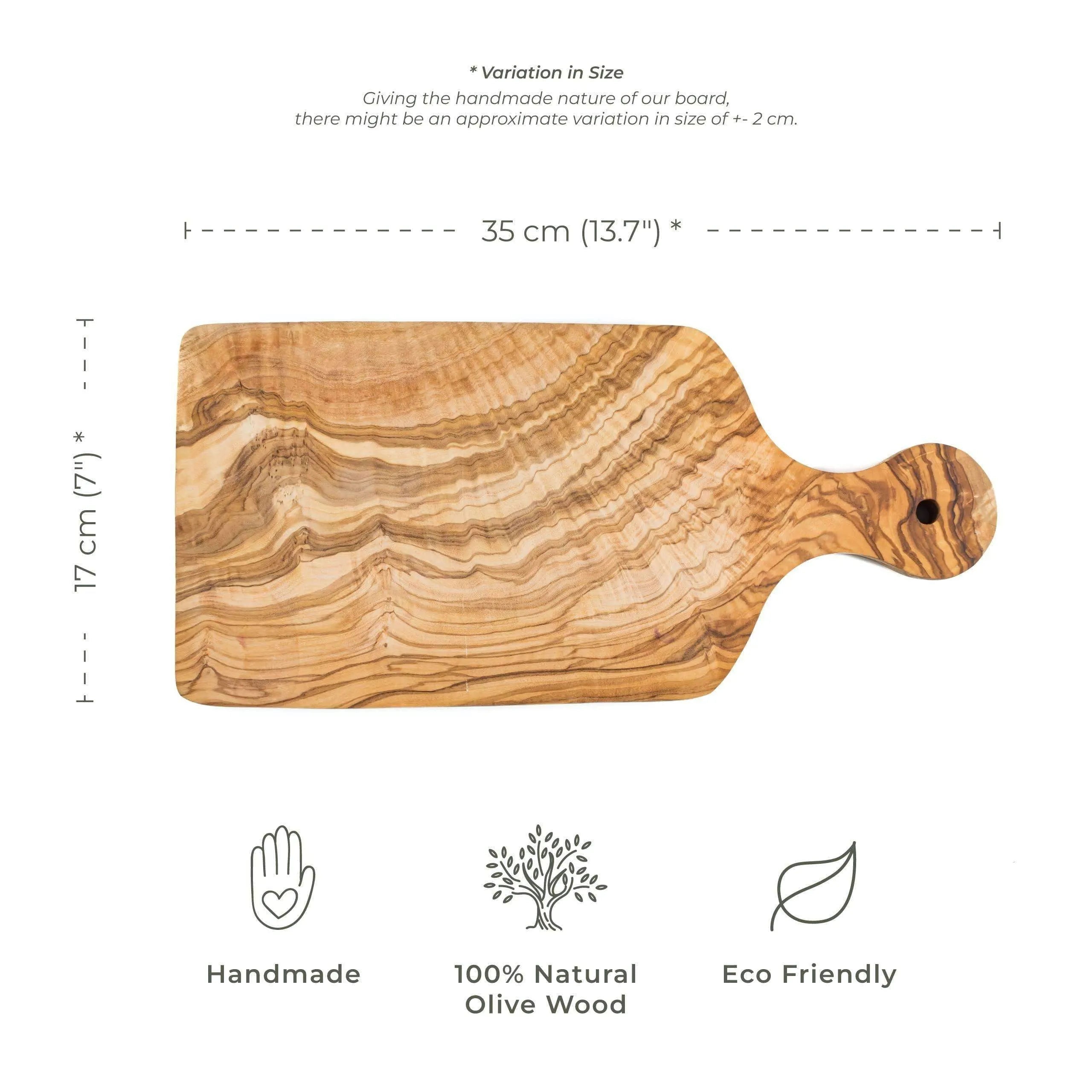 Lezarcad Handmade Olive Wood Cutting Board with Handle – 35x17cm Rustic Serving & Kitchen Use