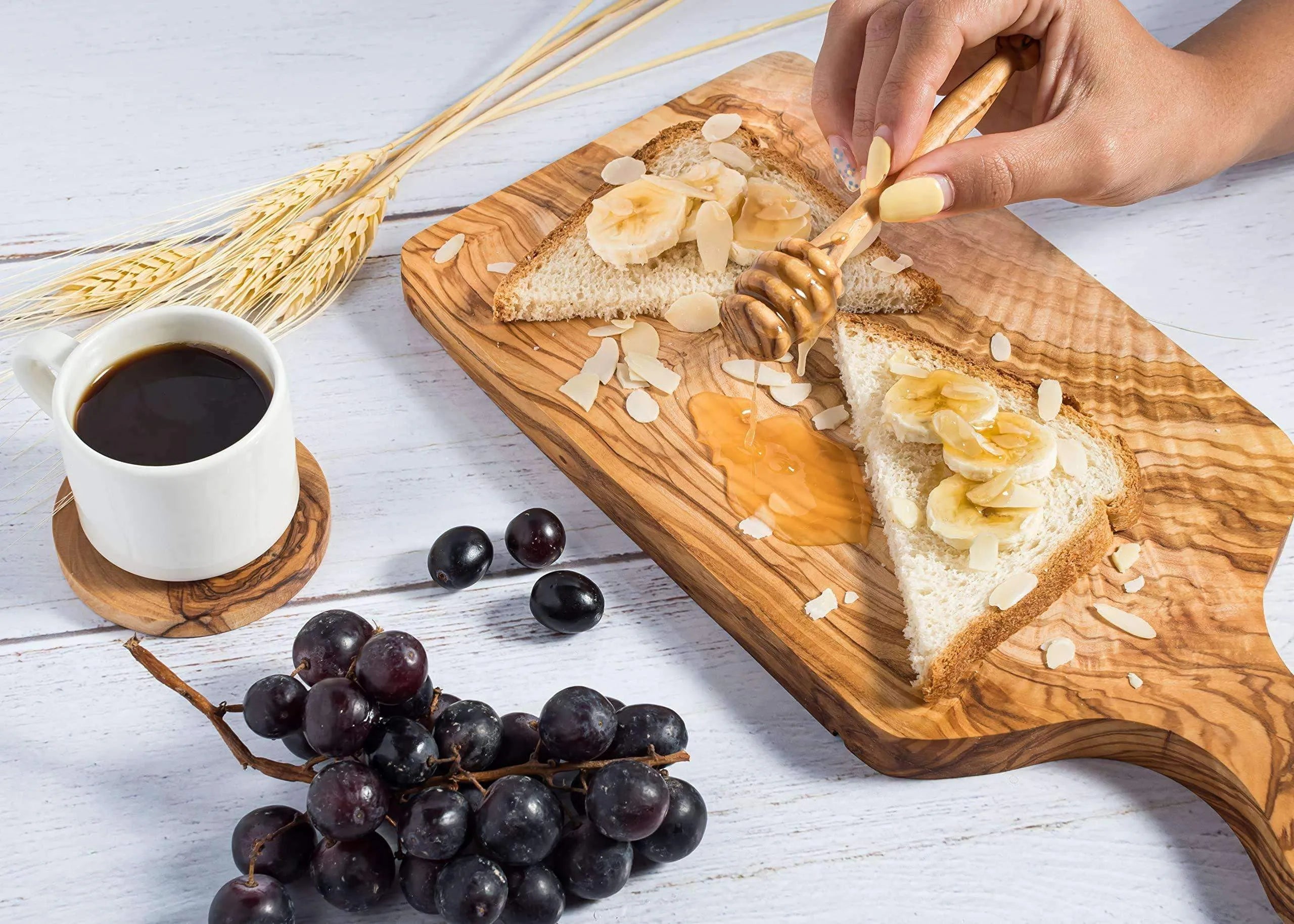 Lezarcad Handmade Olive Wood Cutting Board with Handle – 35x17cm Rustic Serving & Kitchen Use