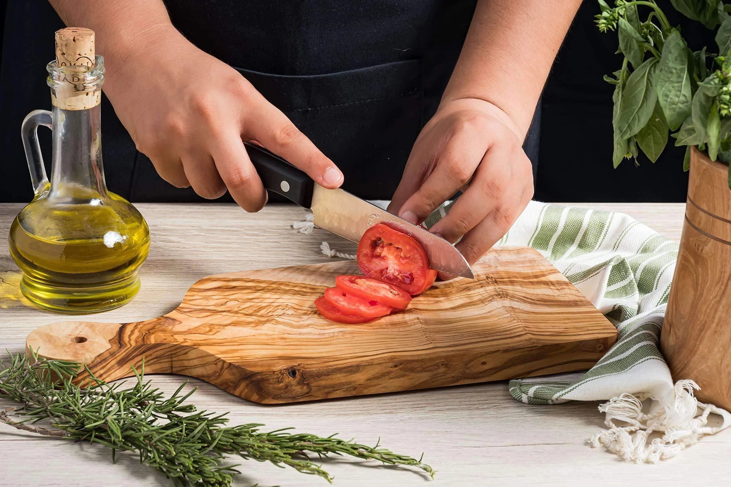 Lezarcad Handmade Olive Wood Cutting Board with Handle – 35x17cm Rustic Serving & Kitchen Use