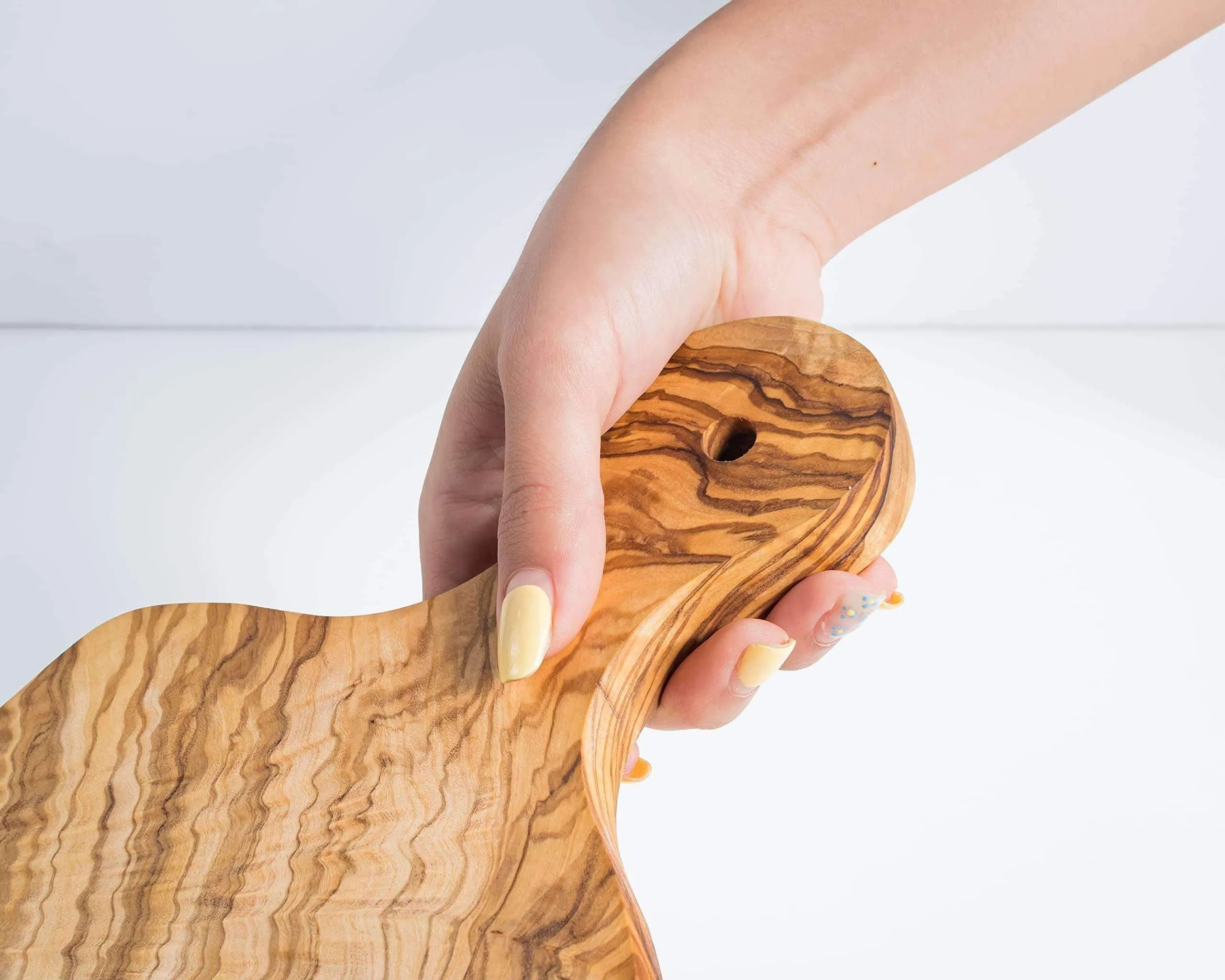 Lezarcad Handmade Olive Wood Cutting Board with Handle – 35x17cm Rustic Serving & Kitchen Use