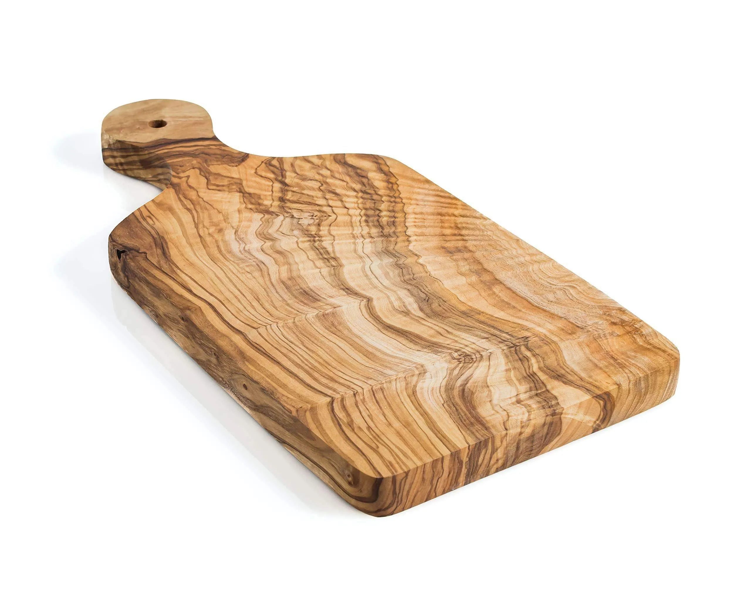 Lezarcad Handmade Olive Wood Cutting Board with Handle – 35x17cm Rustic Serving & Kitchen Use