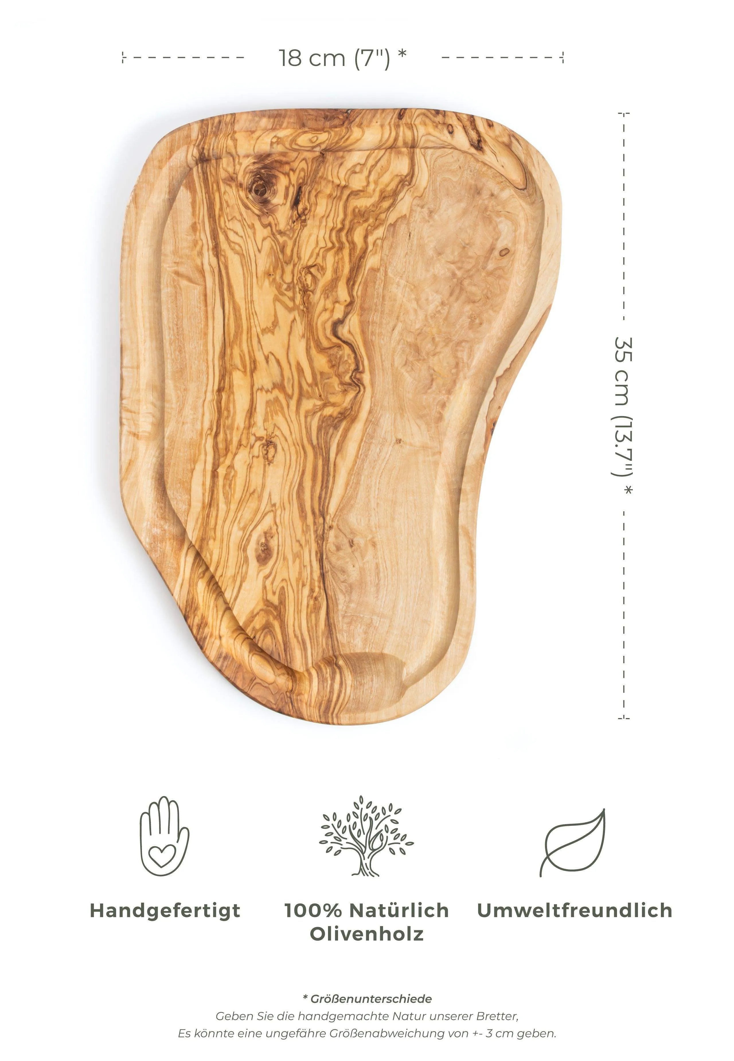 Lezarcad Handmade Olive Wood Cutting Board with Juice Groove - Rustic Elegance & Function | 13.7x7" (35x18 cm)