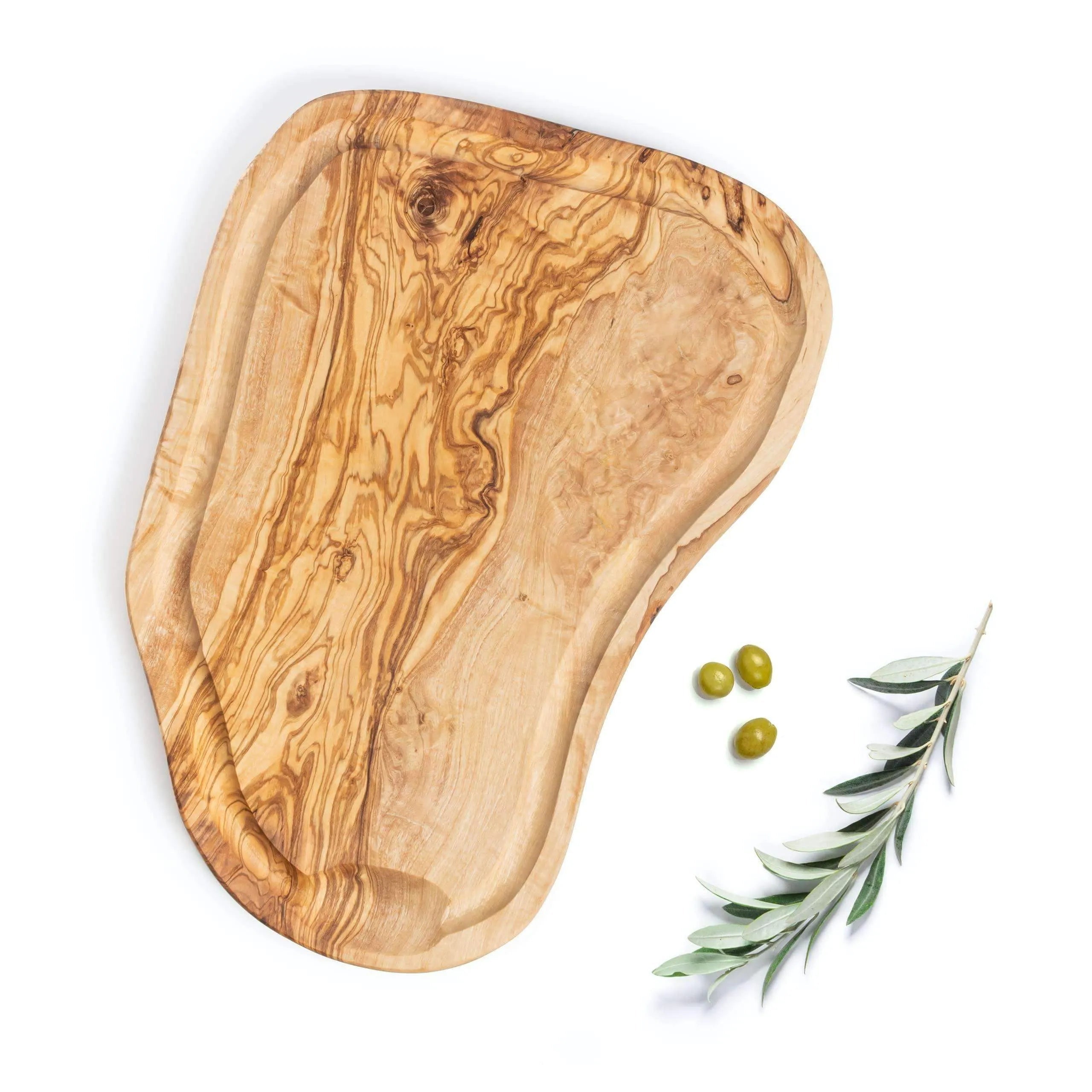 Lezarcad Handmade Olive Wood Cutting Board with Juice Groove - Rustic Elegance & Function | 13.7x7" (35x18 cm)