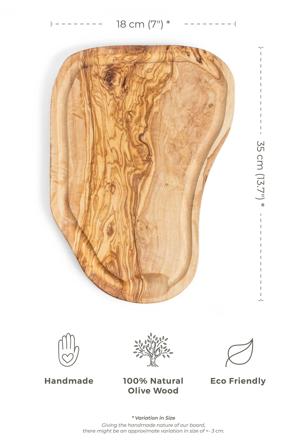 Lezarcad Handmade Olive Wood Cutting Board with Juice Groove - Rustic Elegance & Function | 13.7x7" (35x18 cm)