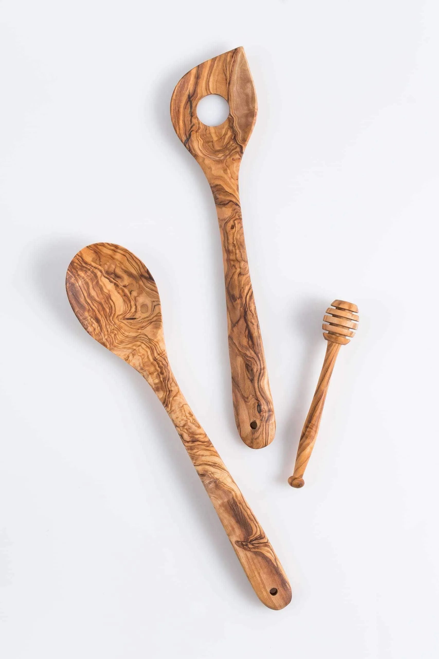 Lezarcad Handmade Olive Wood Utensils Set – 3-Piece Cooking Set with Honey Stirrer