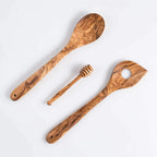 Lezarcad Handmade Olive Wood Utensils Set – 3-Piece Cooking Set with Honey Stirrer