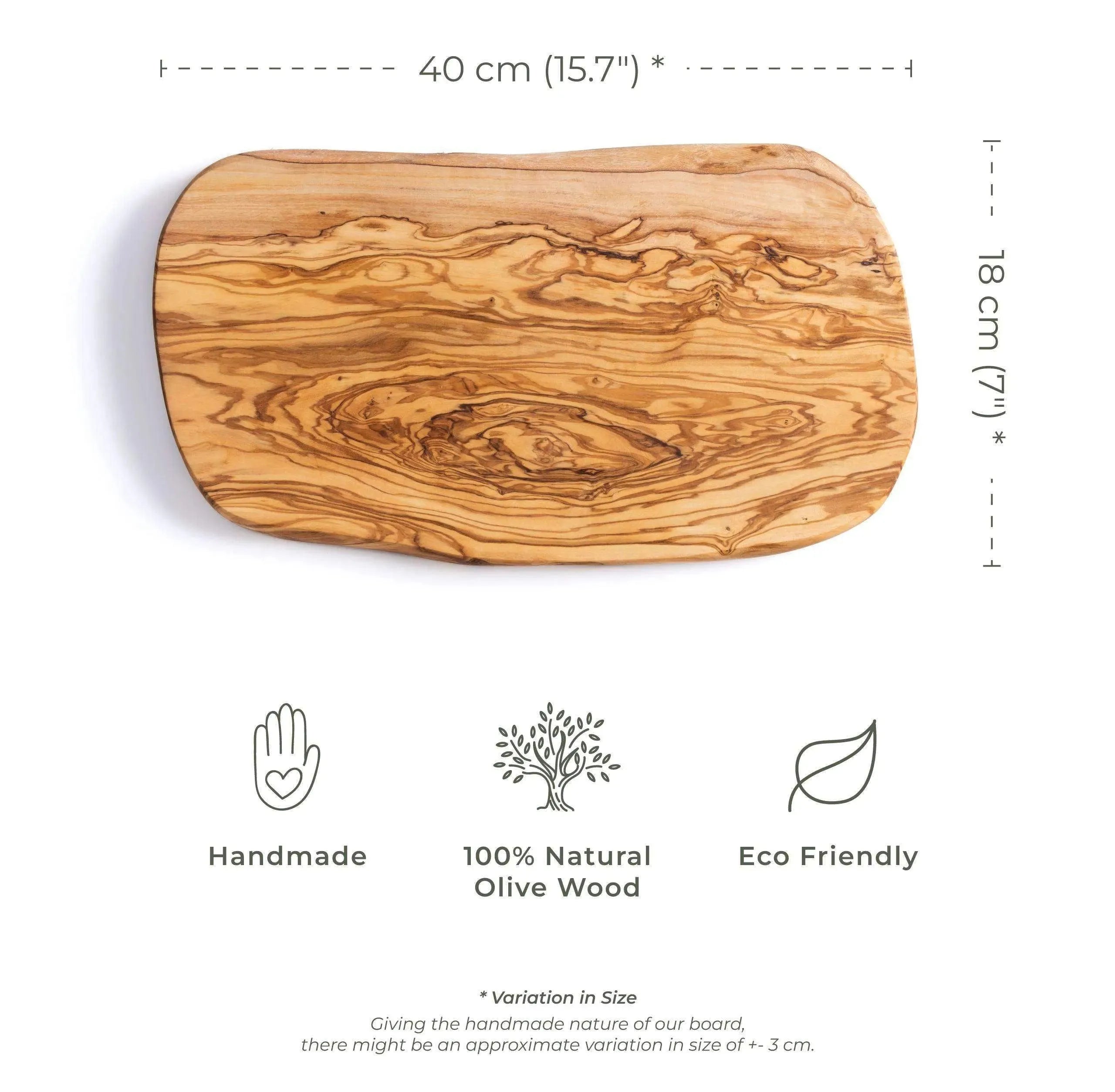 Lezarcad Olive Wood Cutting Board – Handmade Large 15.7x7.1 in (40x18 cm)