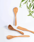 Lezarcad Olive Wood Kitchen Utensils – Handmade 4-Piece Set with Spatula, Ladle & Spoons