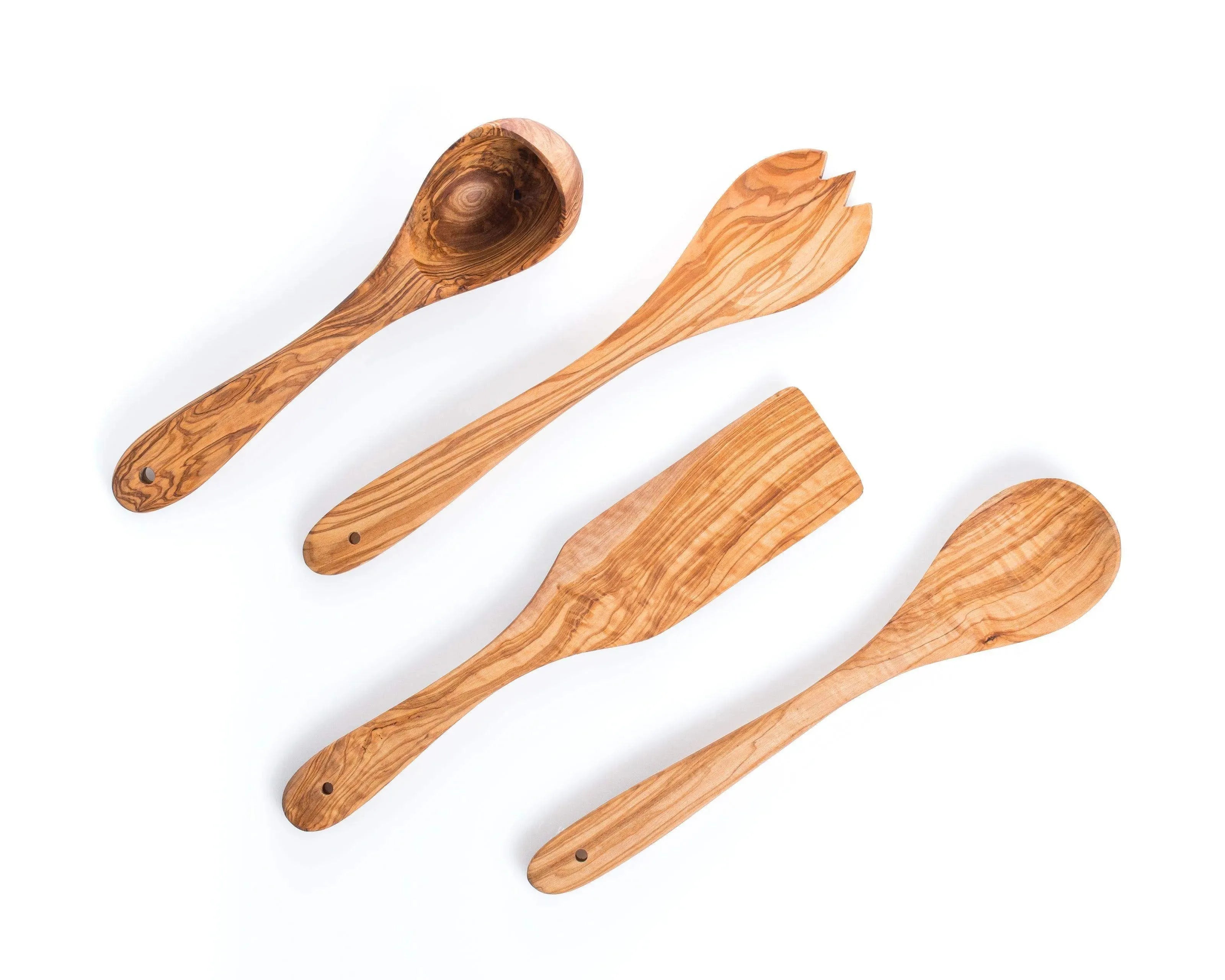 Lezarcad Olive Wood Kitchen Utensils – Handmade 4-Piece Set with Spatula, Ladle & Spoons