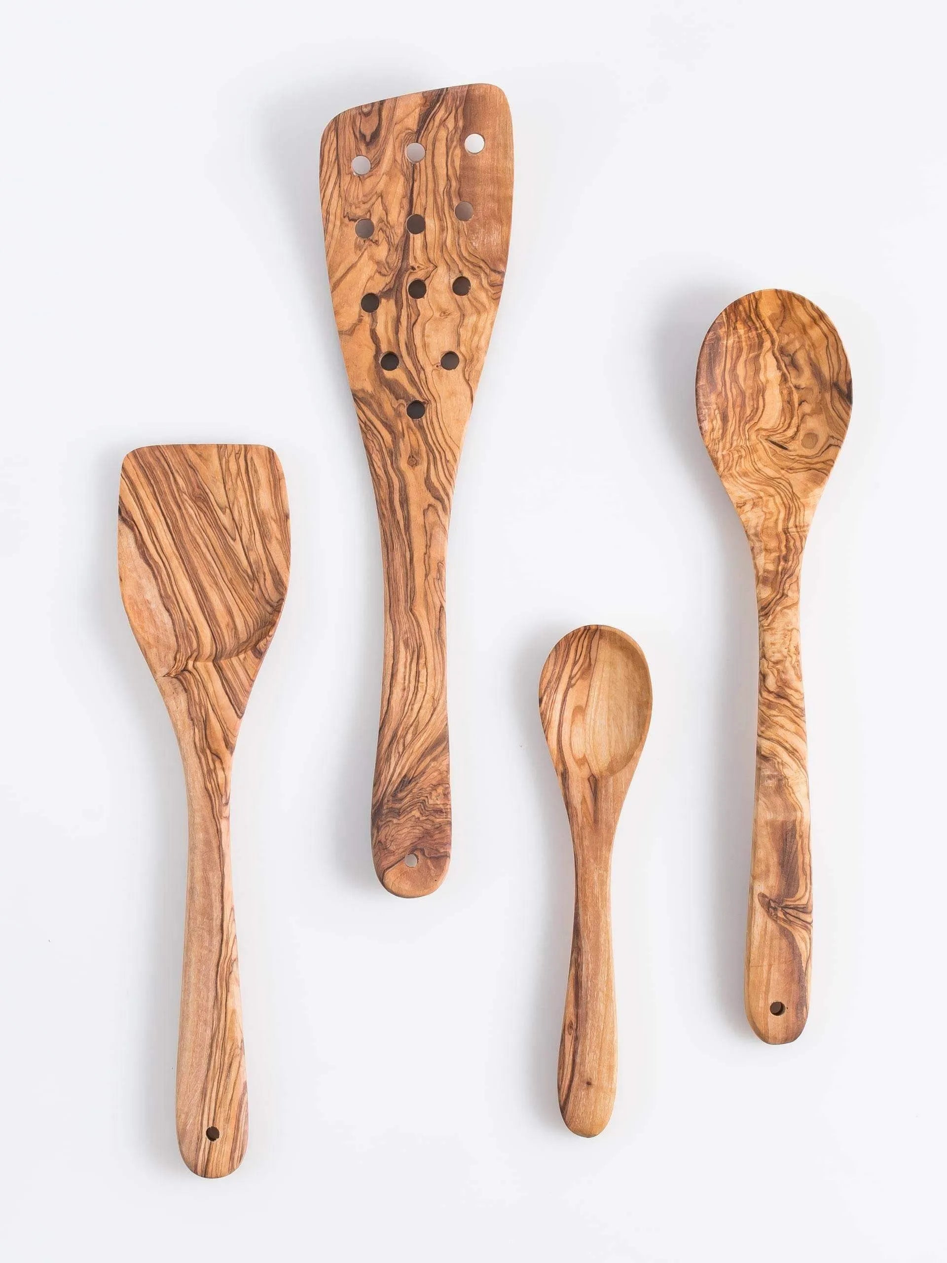 Lezarcad Olive Wood Kitchen Utensils – Handmade Set with Slotted Spatula & Small Spoon