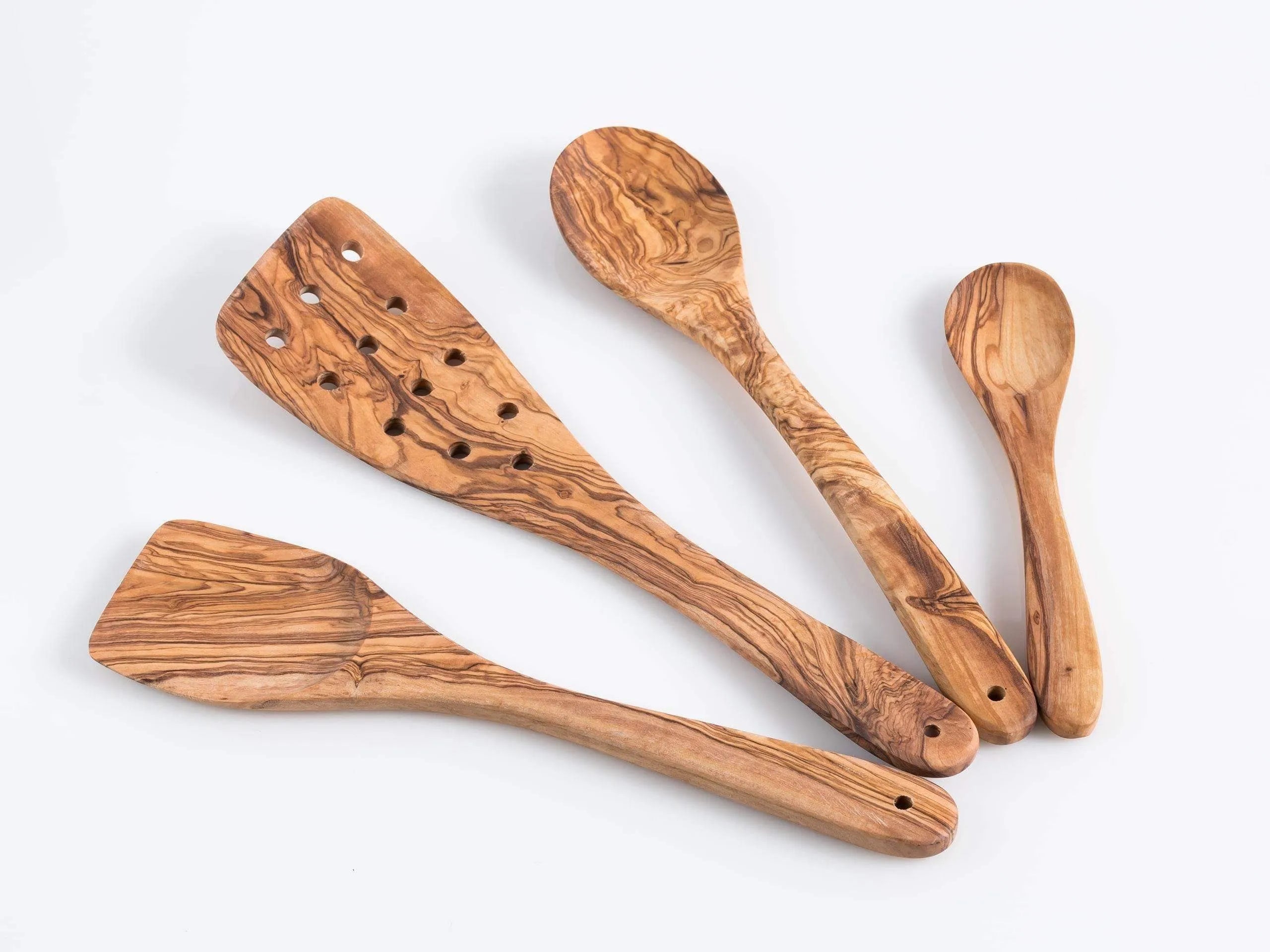 Lezarcad Olive Wood Kitchen Utensils – Handmade Set with Slotted Spatula & Small Spoon