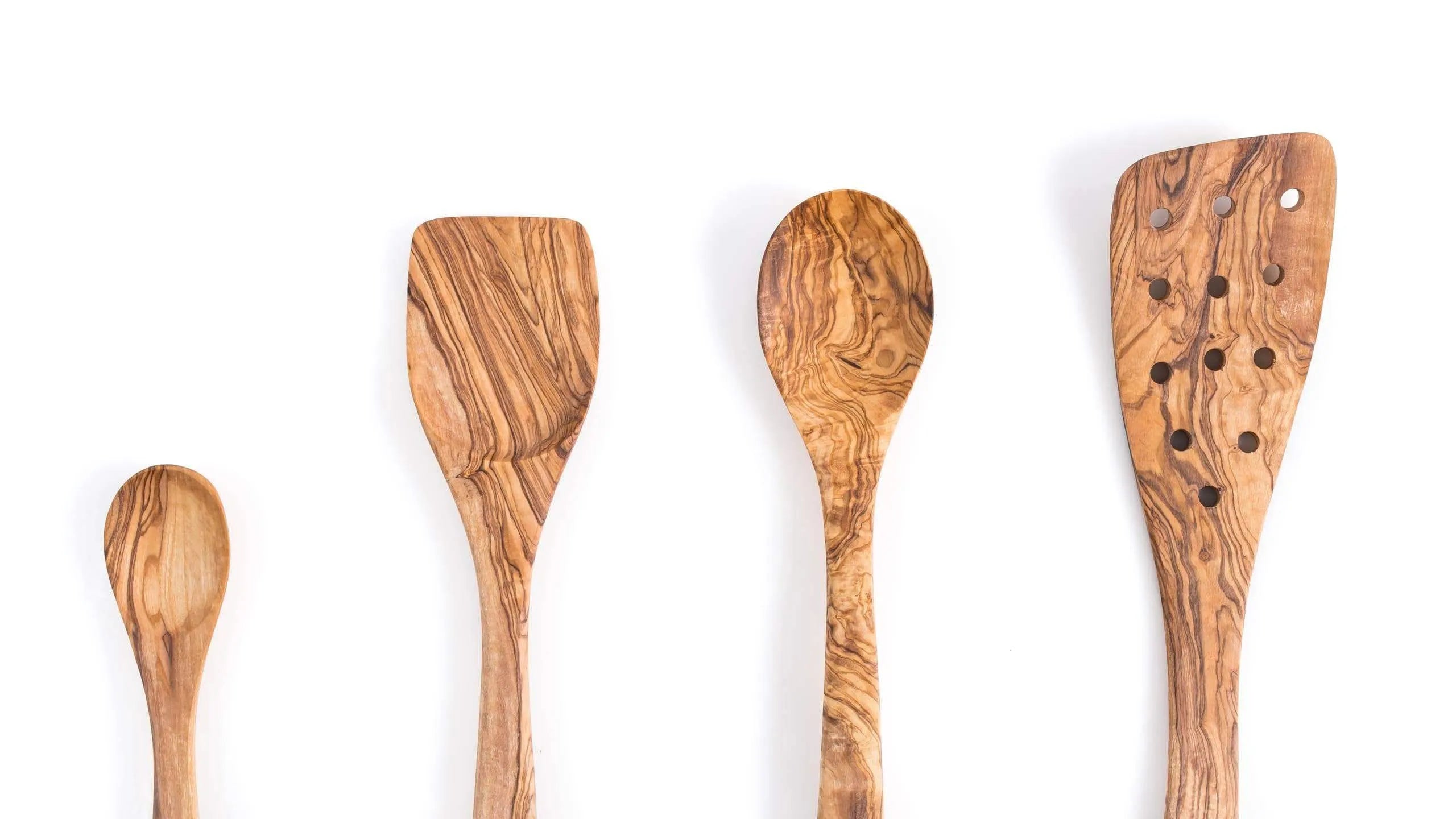 Lezarcad Olive Wood Kitchen Utensils – Handmade Set with Slotted Spatula & Small Spoon