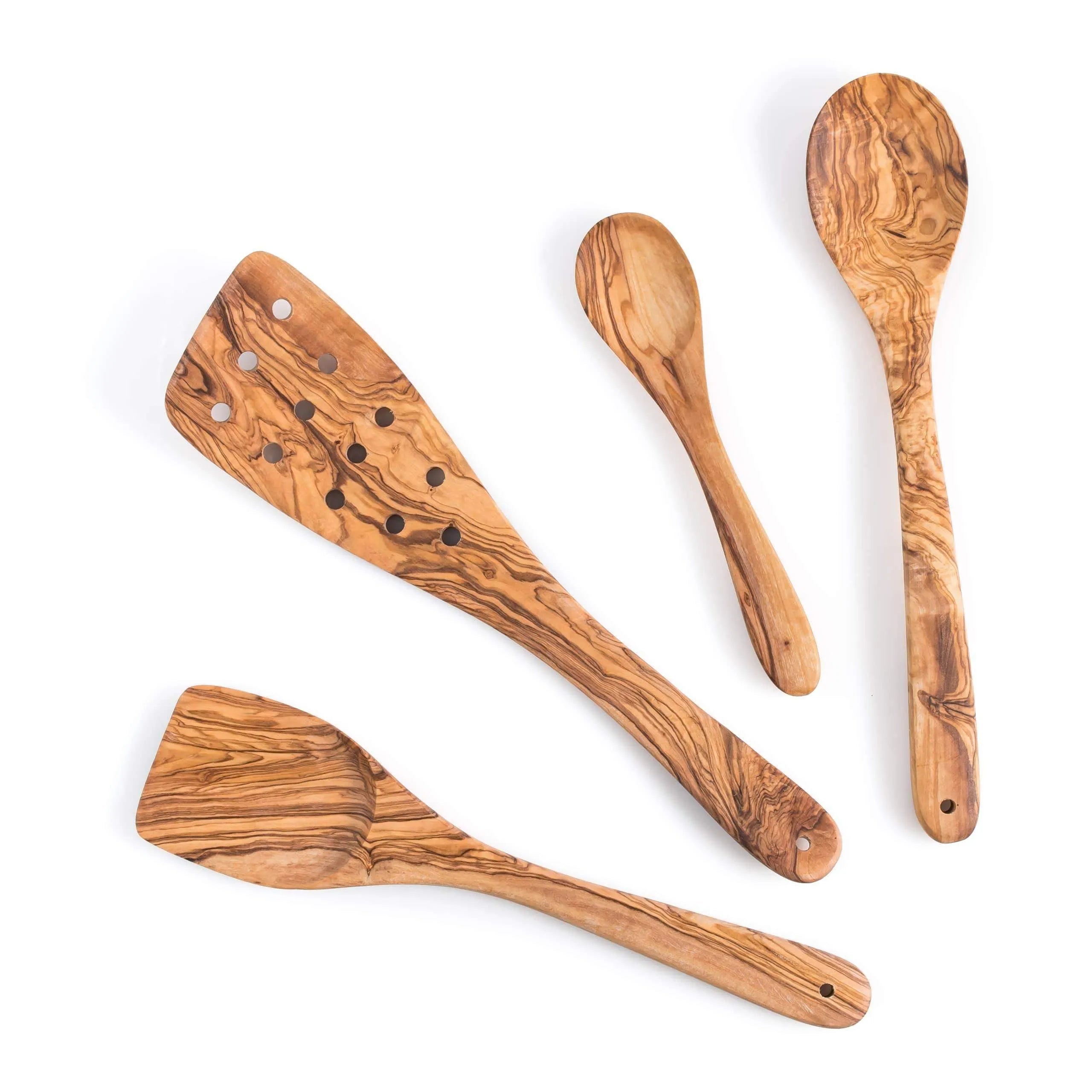 Lezarcad Olive Wood Kitchen Utensils – Handmade Set with Slotted Spatula & Small Spoon