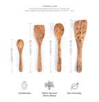 Lezarcad Olive Wood Kitchen Utensils – Handmade Set with Slotted Spatula & Small Spoon