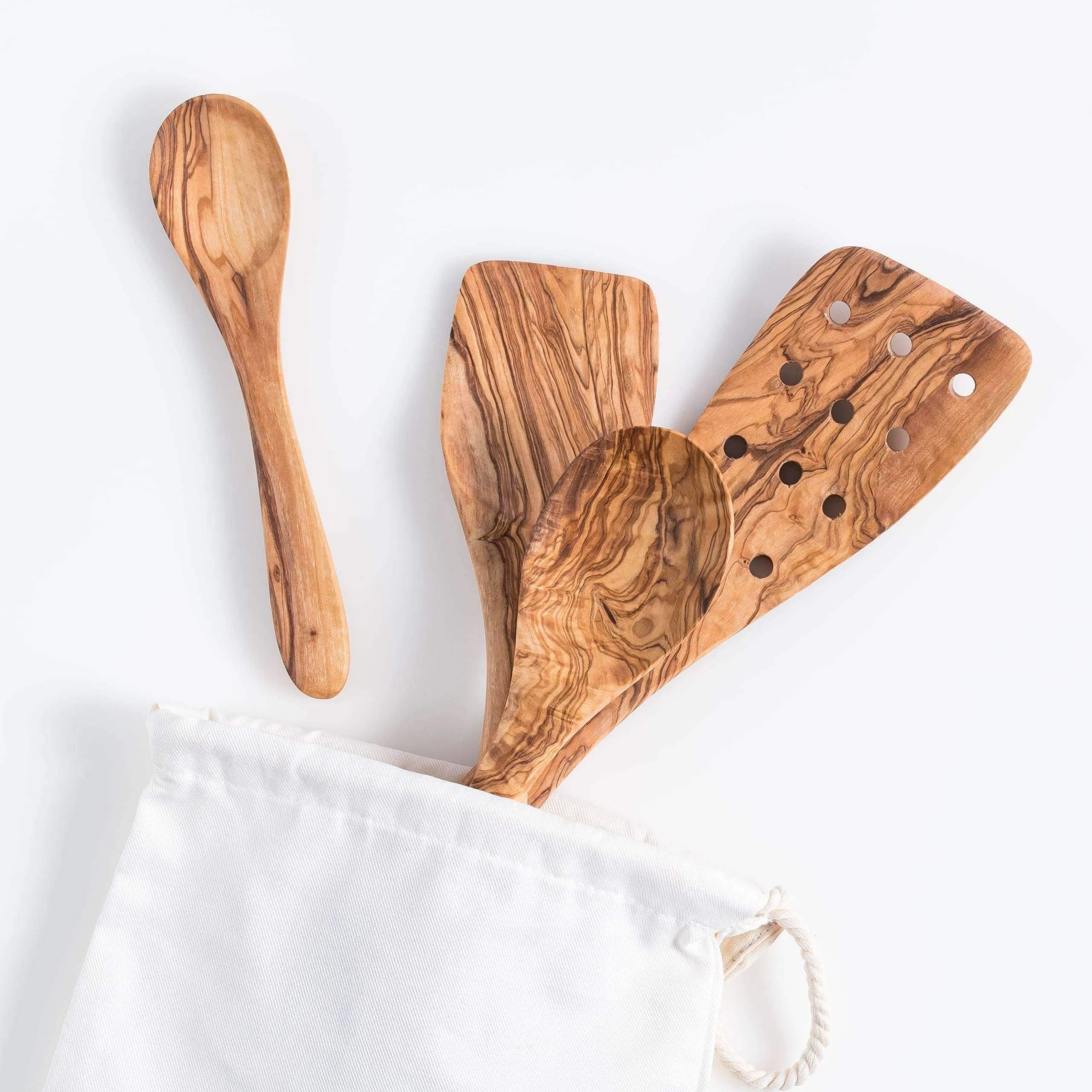 Lezarcad Olive Wood Kitchen Utensils – Handmade Set with Slotted Spatula & Small Spoon