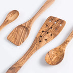 Lezarcad Olive Wood Kitchen Utensils – Handmade Set with Slotted Spatula & Small Spoon
