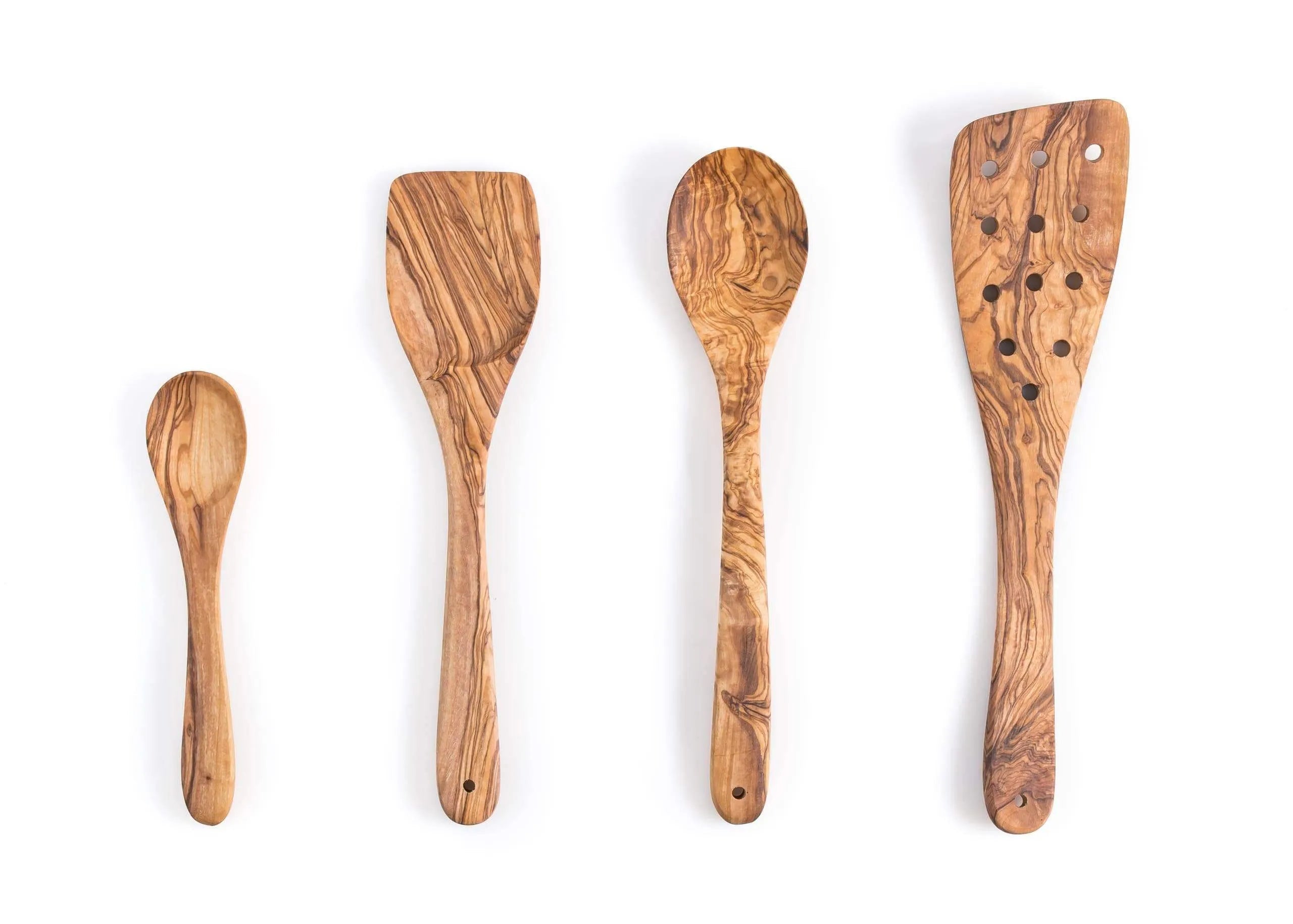 Lezarcad Olive Wood Kitchen Utensils – Handmade Set with Slotted Spatula & Small Spoon