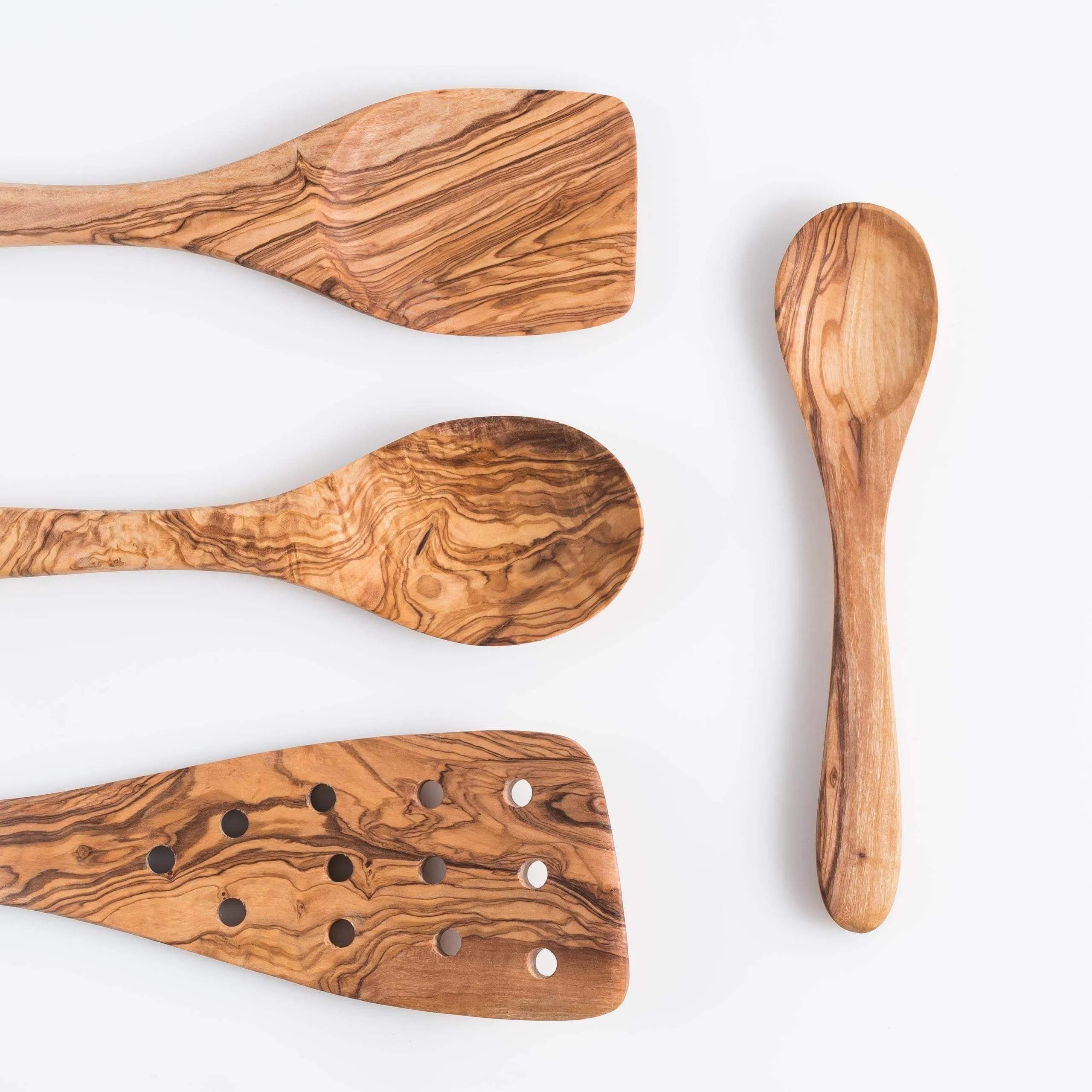 Lezarcad Olive Wood Kitchen Utensils – Handmade Set with Slotted Spatula & Small Spoon