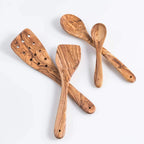 Lezarcad Olive Wood Kitchen Utensils – Handmade Set with Slotted Spatula & Small Spoon