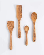 Lezarcad Olive Wood Kitchen Utensils Set – 4 Handmade Cooking Tools with Small Spoon