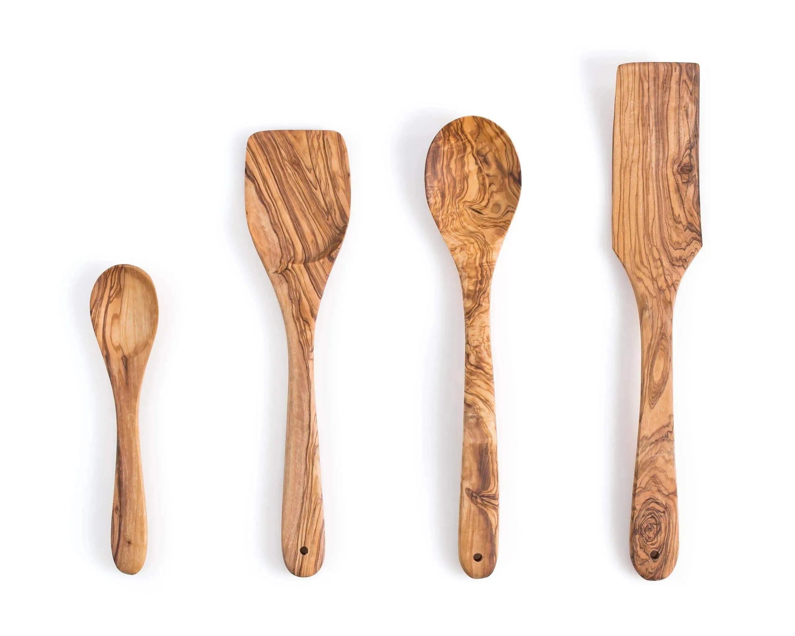 Lezarcad Olive Wood Kitchen Utensils Set – 4 Handmade Cooking Tools with Small Spoon