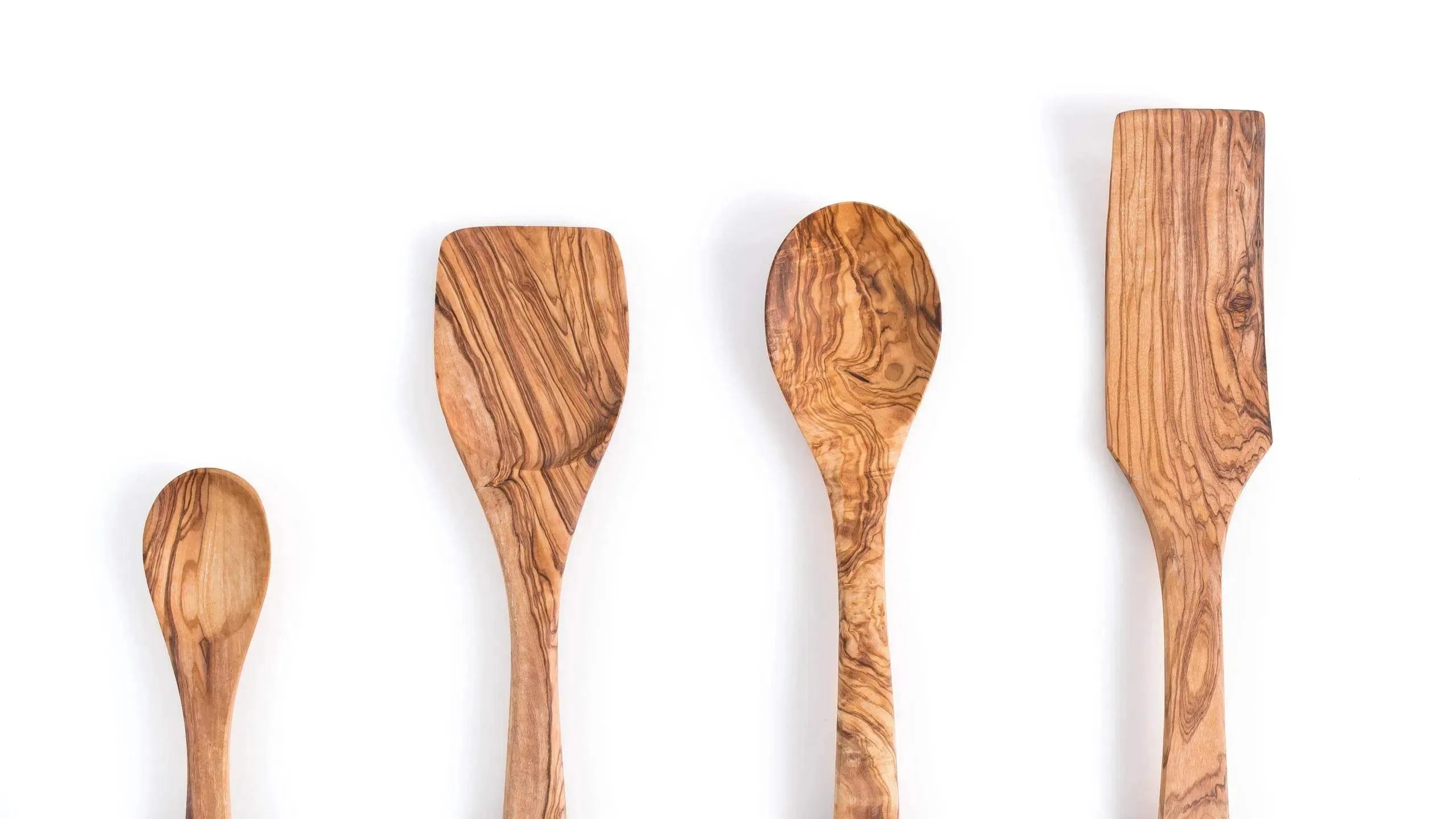 Lezarcad Olive Wood Kitchen Utensils Set – 4 Handmade Cooking Tools with Small Spoon