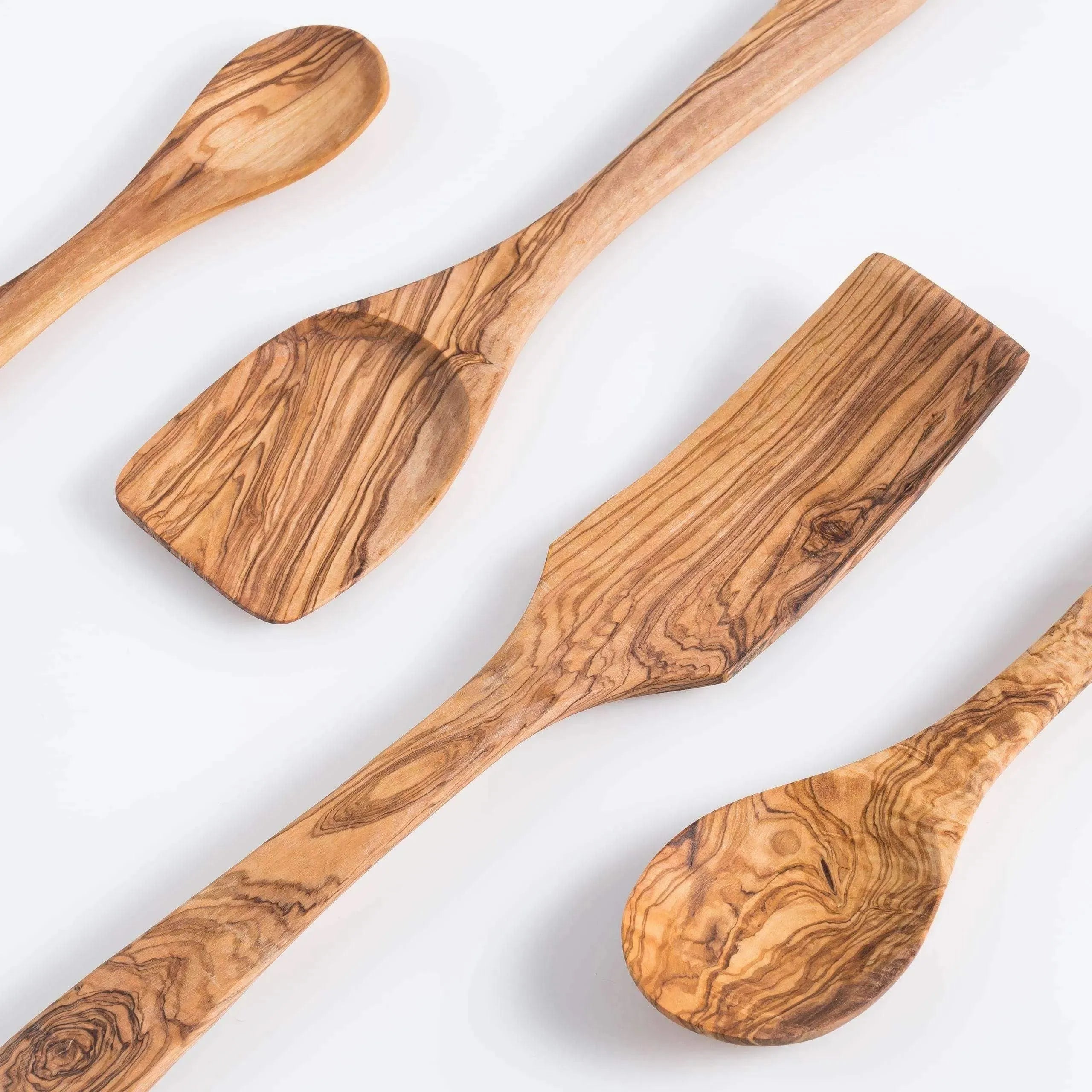 Lezarcad Olive Wood Kitchen Utensils Set – 4 Handmade Cooking Tools with Small Spoon