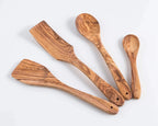 Lezarcad Olive Wood Kitchen Utensils Set – 4 Handmade Cooking Tools with Small Spoon