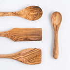 Lezarcad Olive Wood Kitchen Utensils Set – 4 Handmade Cooking Tools with Small Spoon