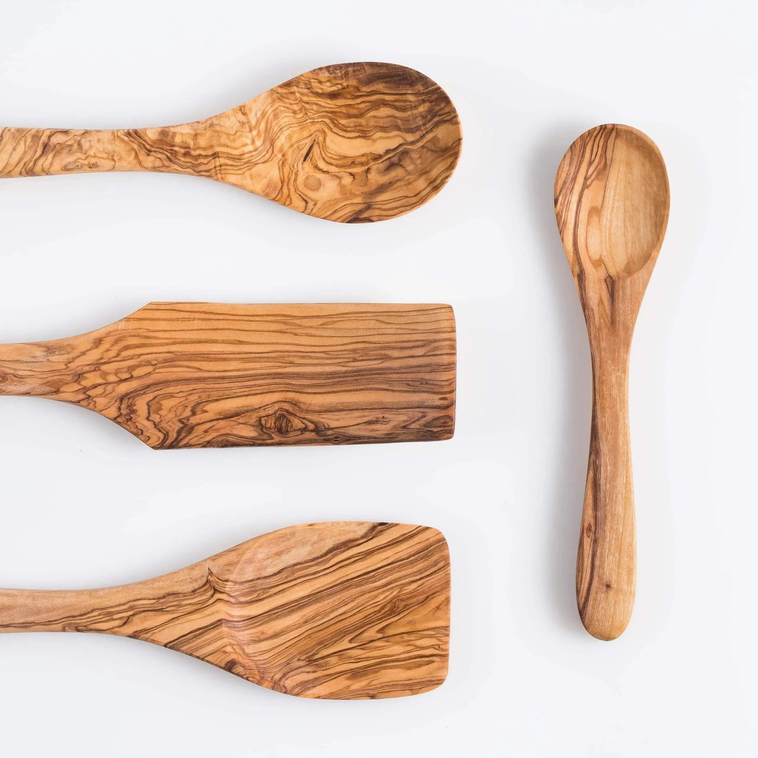 Lezarcad Olive Wood Kitchen Utensils Set – 4 Handmade Cooking Tools with Small Spoon